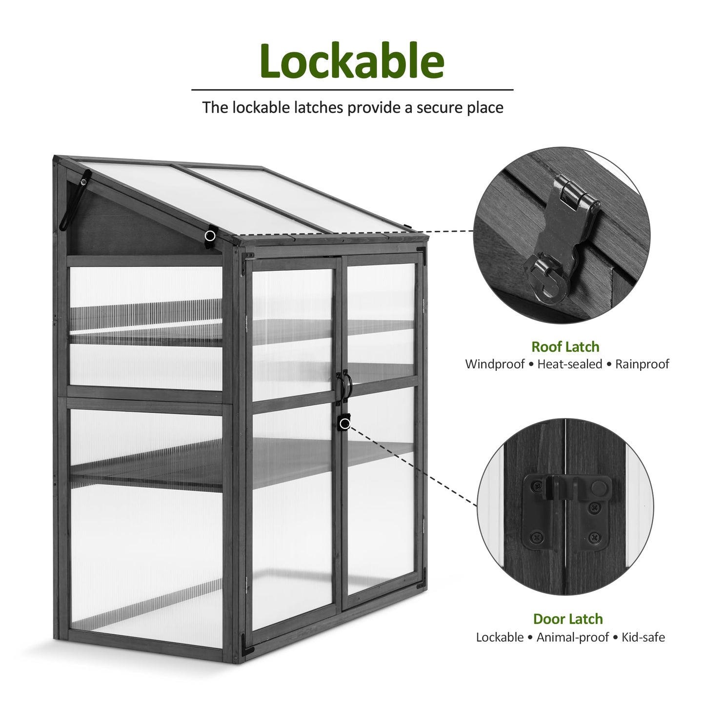 Macrout Cold Frame Greenhouse, Large Wooden Greenhouse Cabinet, Garden Cold Frame with Adjustable Shelves for Outdoor Indoor Use, 1344 (Dark Grey)