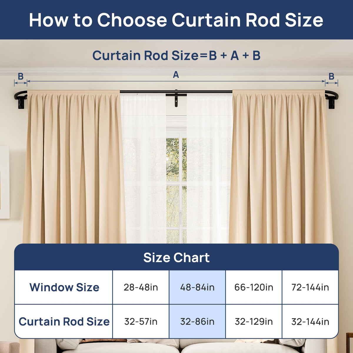 ENJOYBASICS 48-84" Double Curtain Rod for Blackout, Quick Release, Black