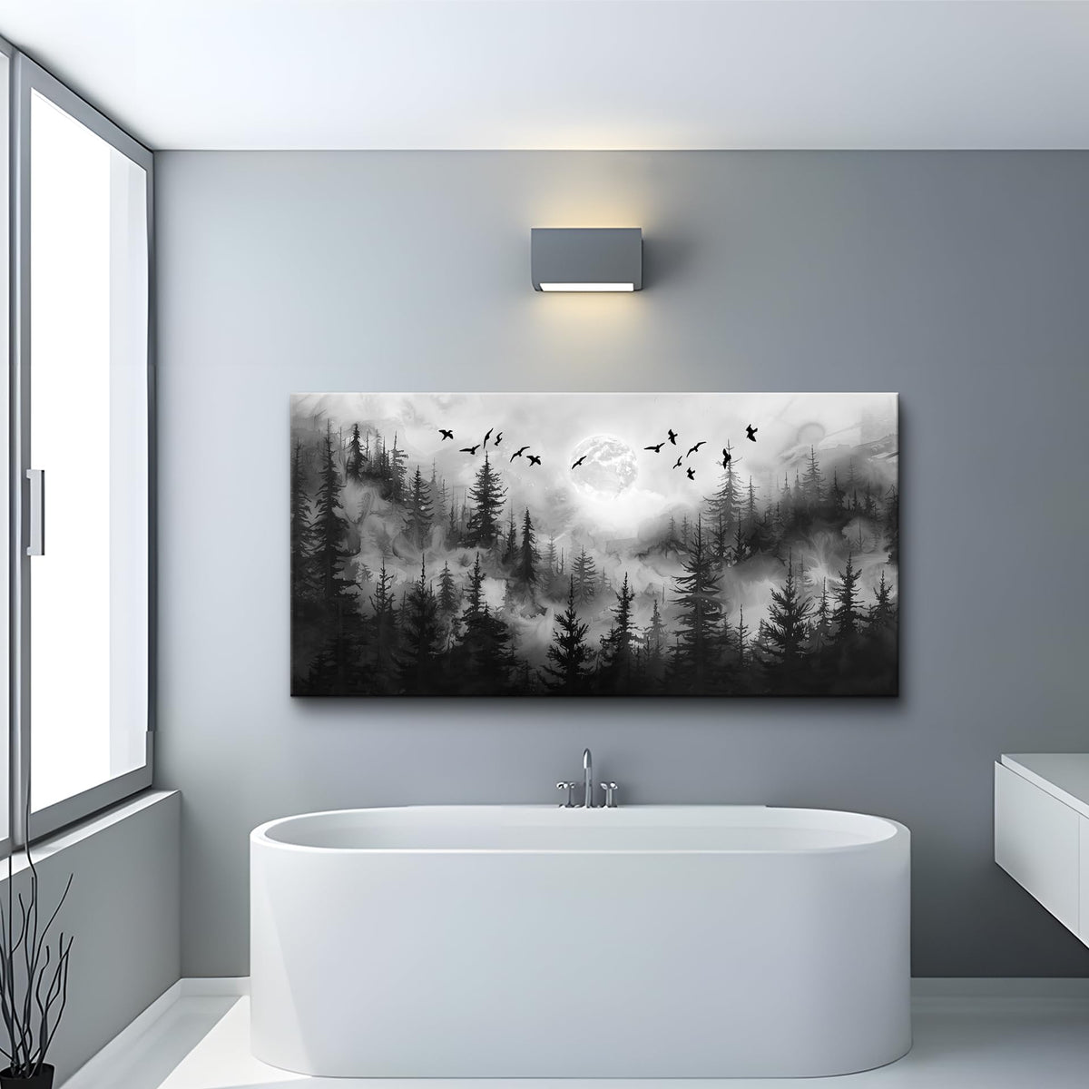 Lapremoly Forest Tree Painting for Living Room Modern Landscape Wall Art Canvas Prints Black And White Pictures Home Decor Bedroom Bathroom Office Wall Decor Artwork Ready To Hang Home Decoration