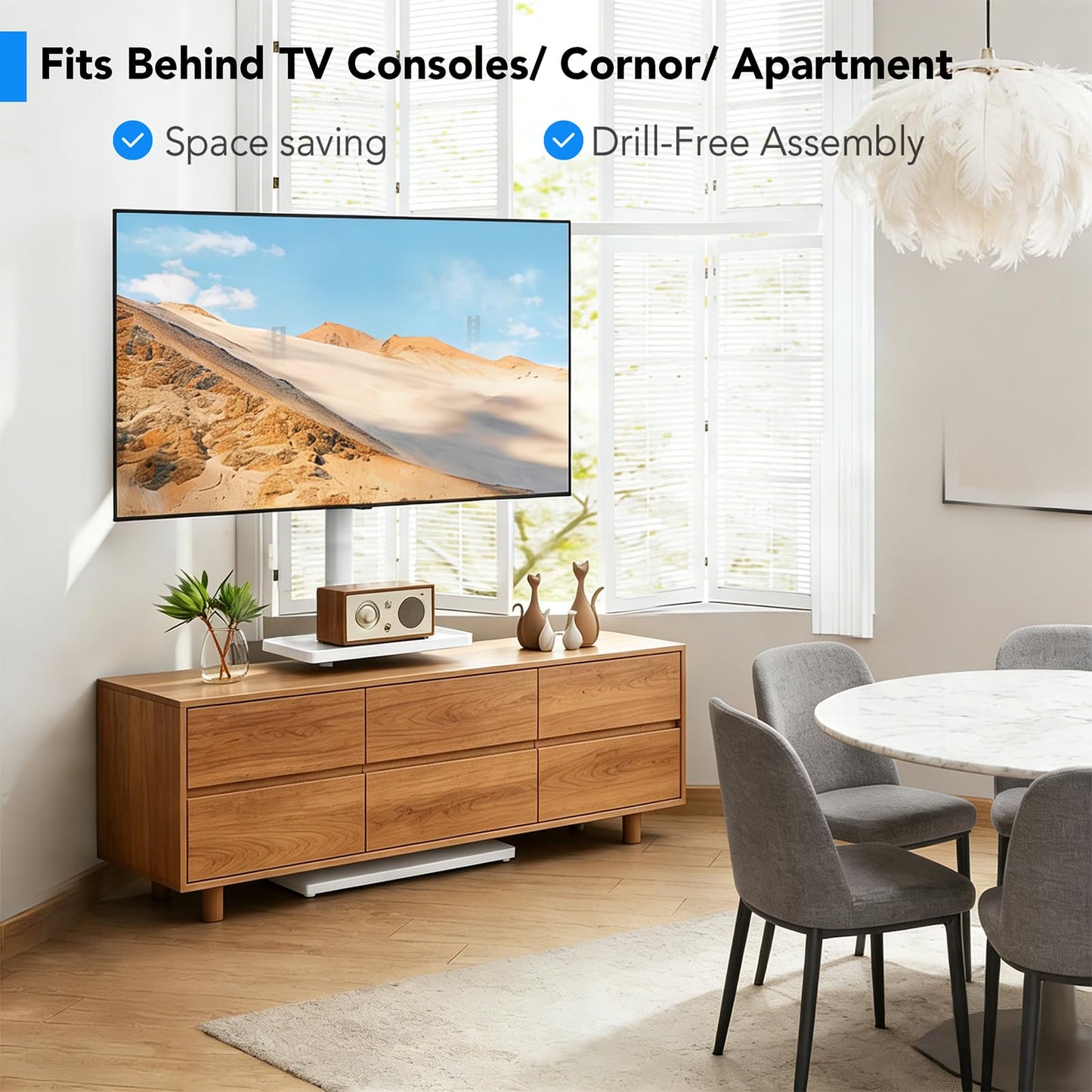 AX WABER Floor TV Stand with Mount for 26-55 inch TVs up to 77 lbs, Height Adjustable Swivel Tilt TV Stand with Wood Base & Shelf, Saving Space Design for Bedroom, Living Room and Corner, White