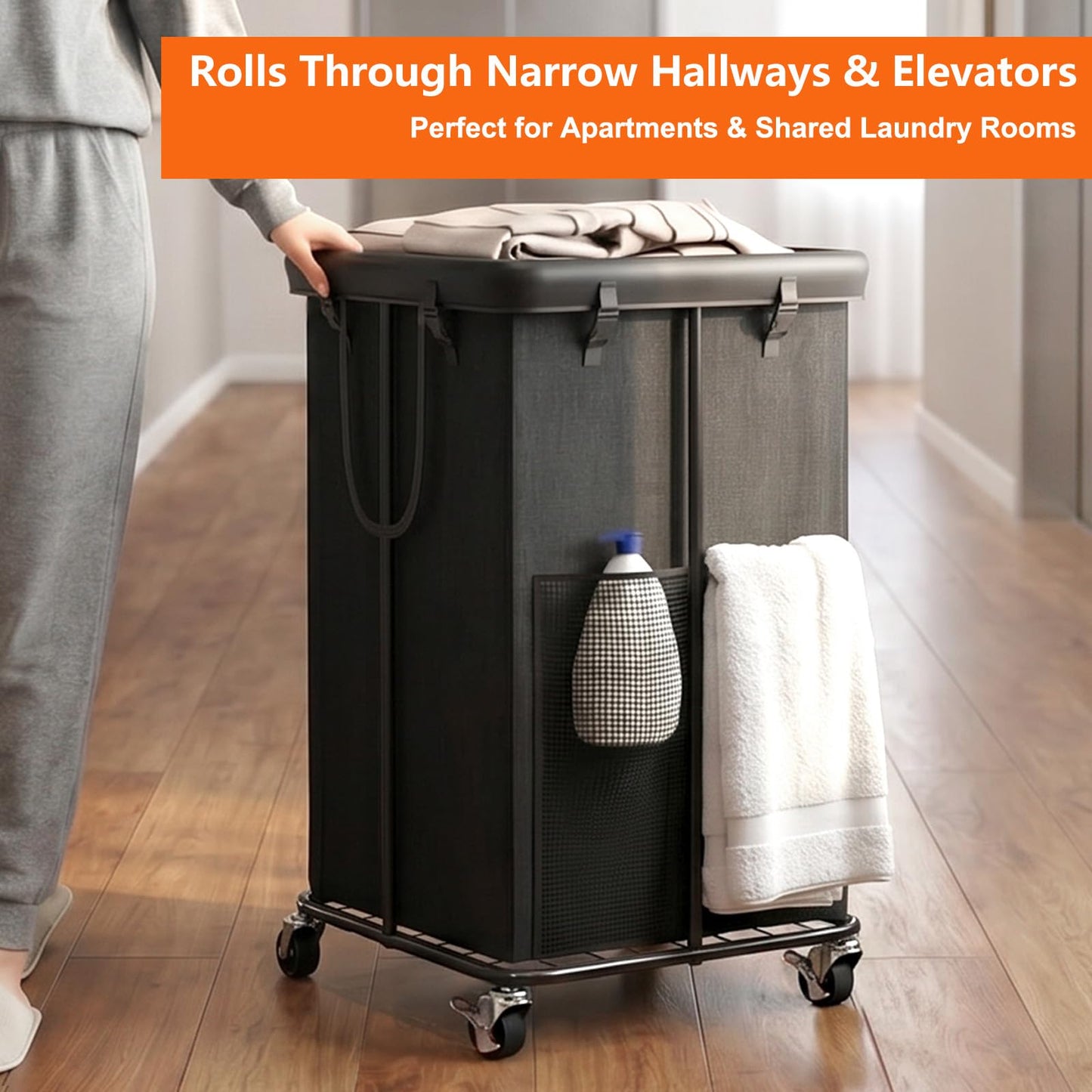 Laundry Hamper with Wheels, 150L Rolling Laundry Basket with Bag & Handles