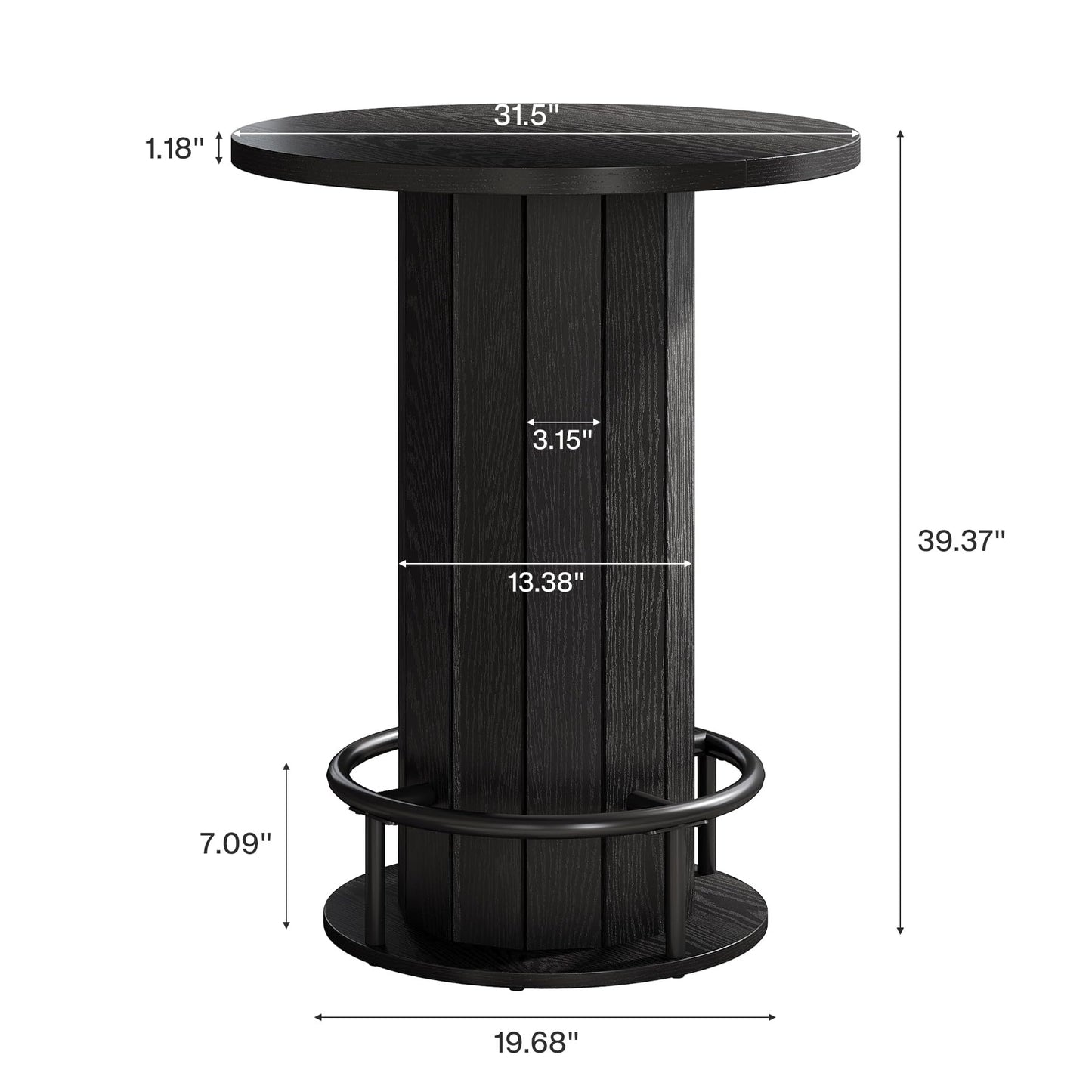 Tribesigns Round Bar Table, 39.4" H Wood Bistro Pub Table with Metal Ring Footrest for Dining Coffee Cocktail Living Room, Small Space, Black (Only Table)