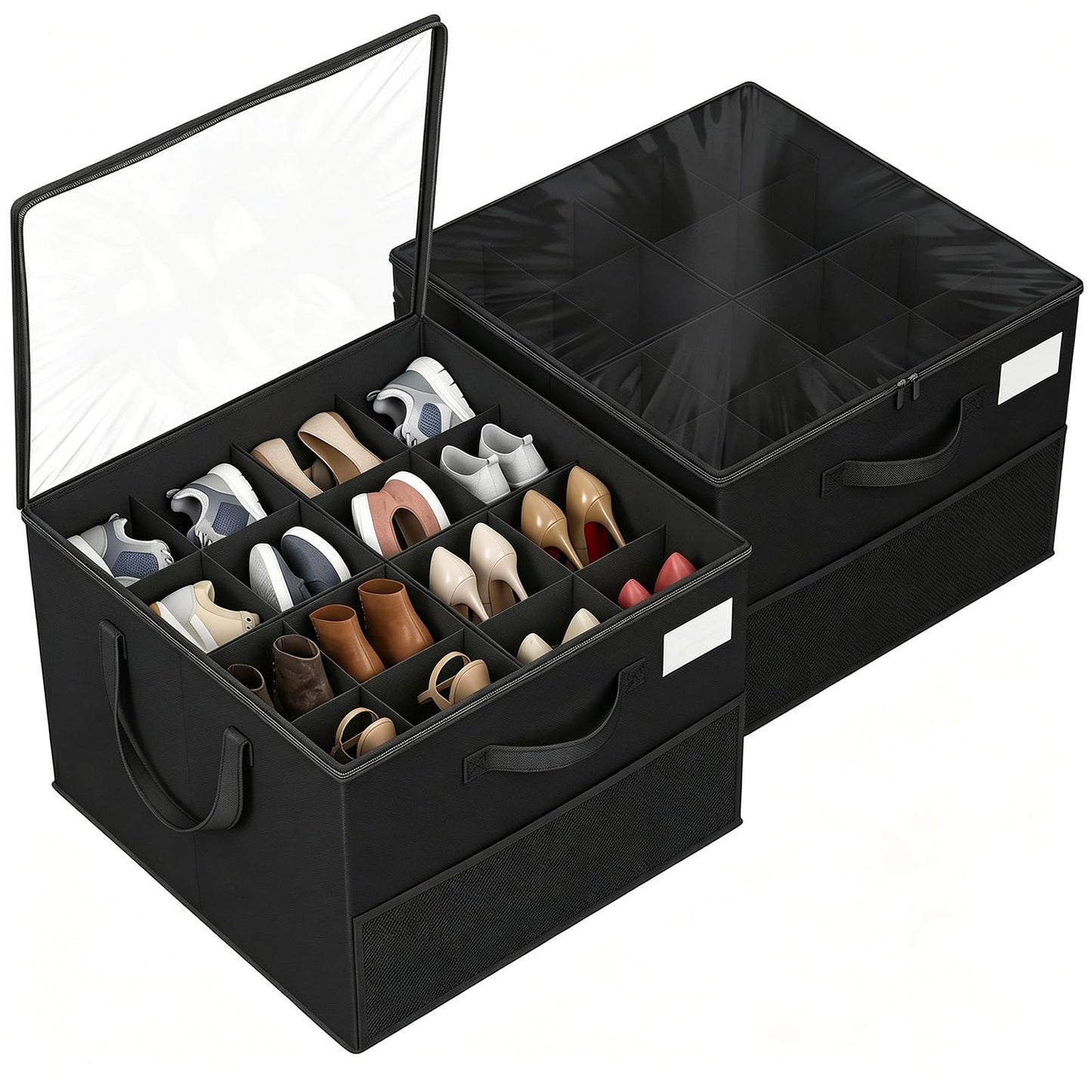 GOIMGN 2 Pack Shoe Storage Organizer Box for Closet Adjustable Dividers