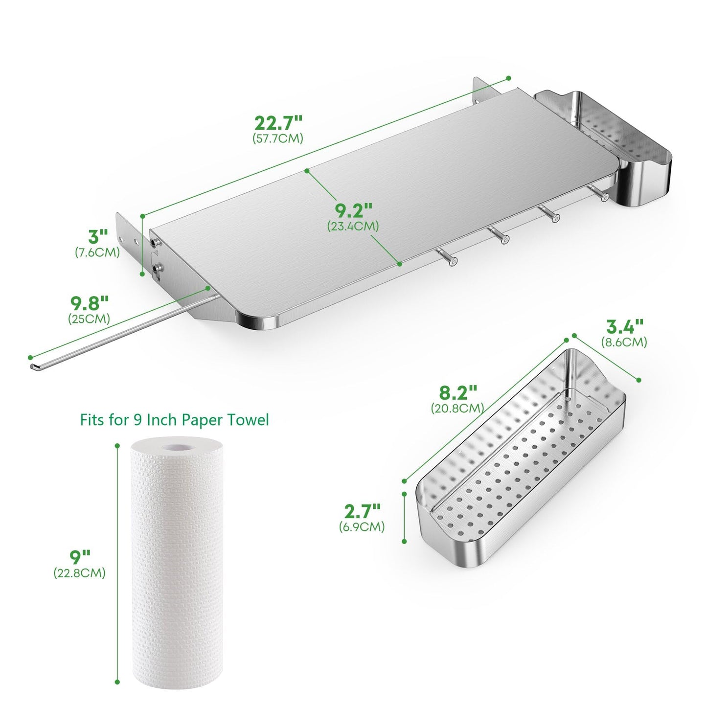 Stanbroil Stainless Steel Folding Front Shelf for Traeger 20 Series Pellet Grills, Grill Accessories with Caddy Organizer, Paper Towel Holder & Hook for Traeger BAC361 Shelf