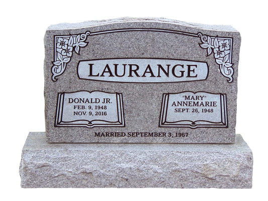 Cemetery Headstone - Monument Grade Granite. Includes Standard Front face Engraving. Complete as Shown top is 30 x 6 x 20