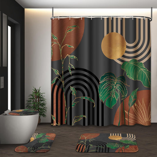 Tayney Bathroom Sets with Shower Curtain and Rugs, 4 Pcs, Boho Retro