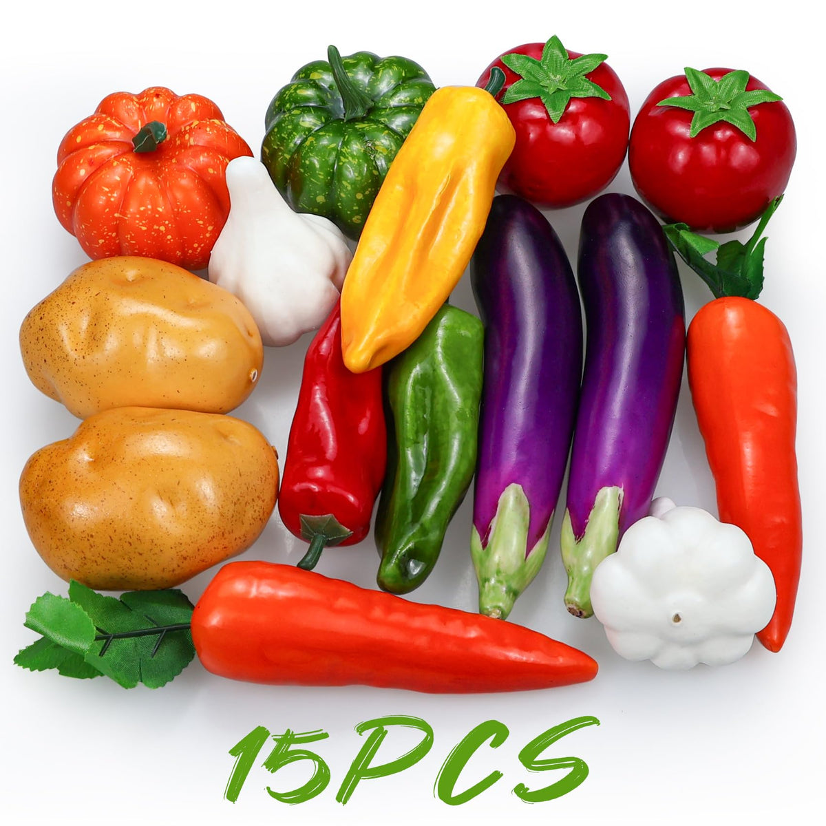 Tenorbass 15 Pcs Artificial Vegetables, Fake Vegetables Decorative Vegetables Realistic Vegetables for Kitchen Décor, Display Vegetables Props Fake Potatoes Pumpkin Carrot Tomato Peppers