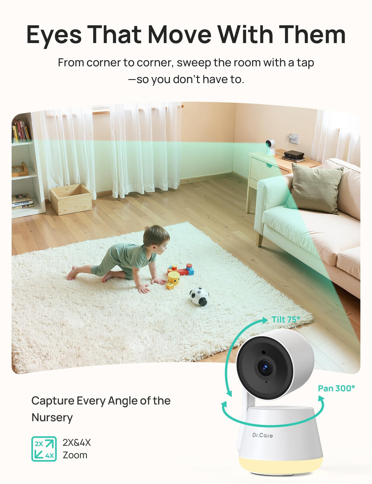 Dr.Care LumiView Plus Smart WiFi Baby Monitor with Clip Mount, 5.5" 1080P