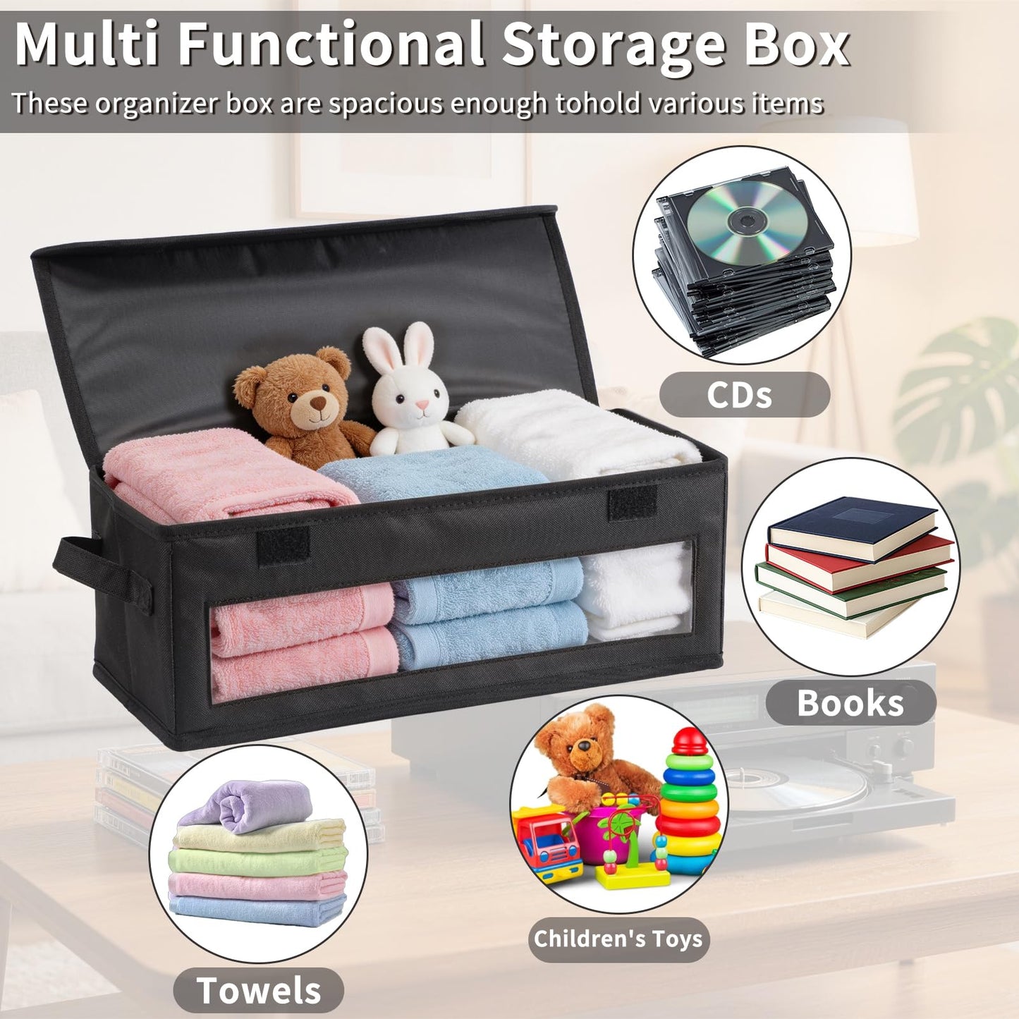 ivomau Home CD Storage Box, Tape Cassette Display Stand With Handle, Movie Box, DVD, Optical Disc Rack, Suitable For Living Room And Desktop