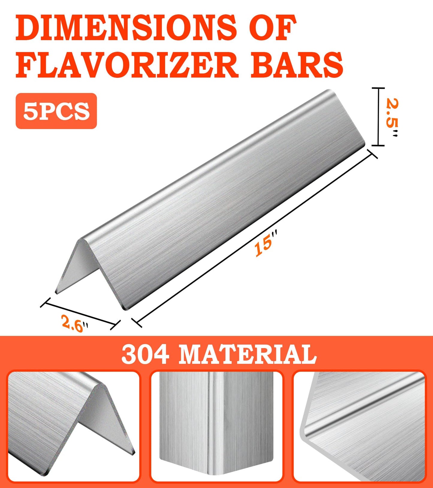 GasSaf 15.3 inch Flavorizer Bar Replacement for Weber 7636,Spirit 300 E-310 E-320 Series,Weber 46510001,47513101 Gas Grill and Others, 5-Pcs 304 Stainless Steel Heat Plate(15.3"x 2.6"x 2.5")