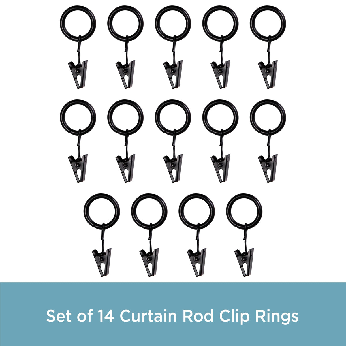 Kenney Petit Window Curtain Clip Rings, 14-Pack, Black