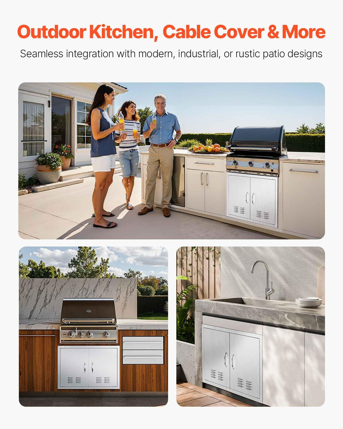 VEVOR Outdoor Kitchen Doors, 30W x 21H Inch, 304 Stainless Steel Double Doors with Vents, BBQ Access Door with 2 Detachable Handles and 6 Hooks, for BBQ Island