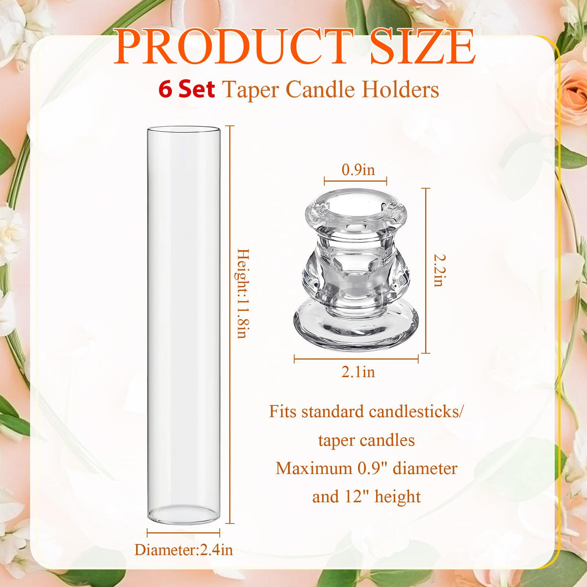 Teenyyou 24 Set Glass Hurricane Candle Holders Candlestick Bulk 12.6",Clear