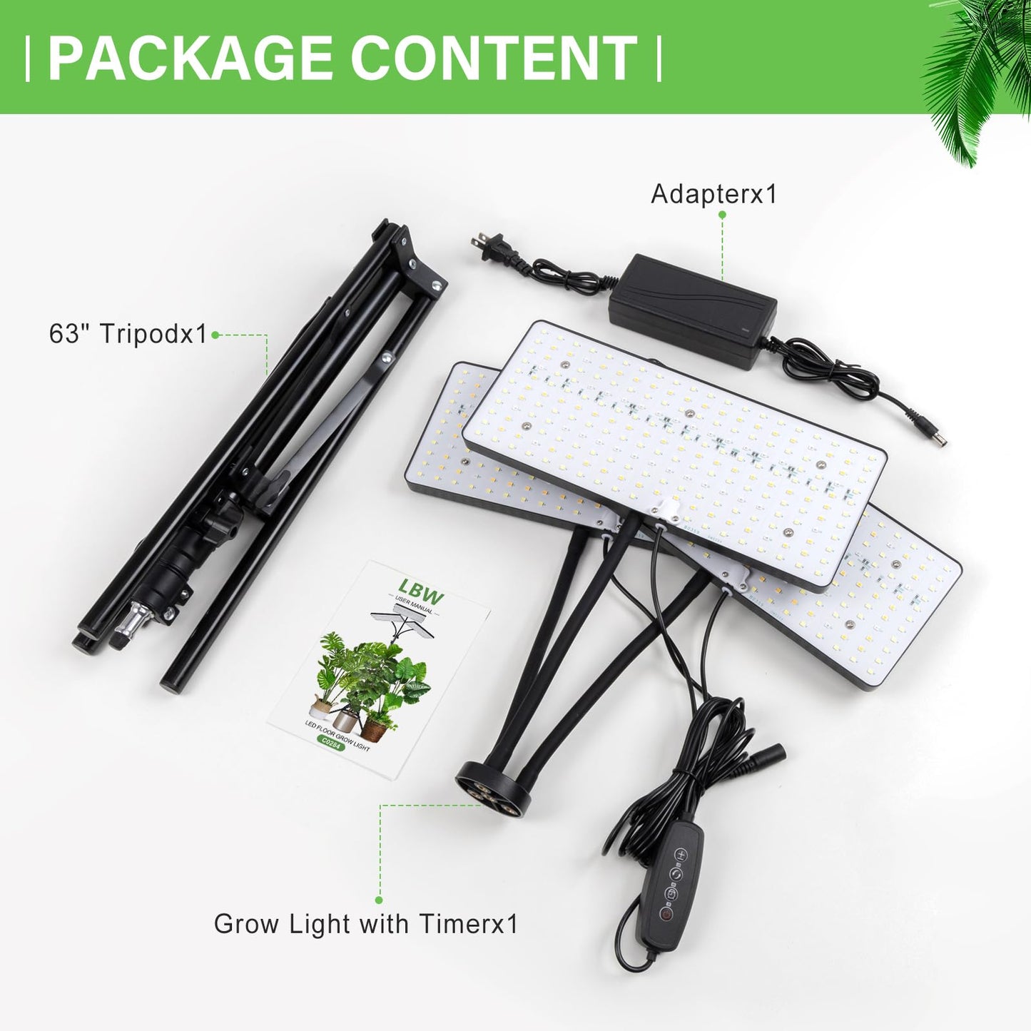 LBW Grow Lights for Indoor Plants with Stand, 642 LEDs Full Spectrum Standing Grow Light, Tall Floor Lamp with 3/6/12H Timer, 6 Brightness, 3 Modes, 63" Adjustable Tripod