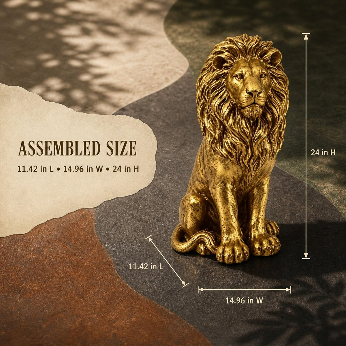 24" H Sitting Male Lion Resin Animal Garden Statue, Home Decor Sculpture