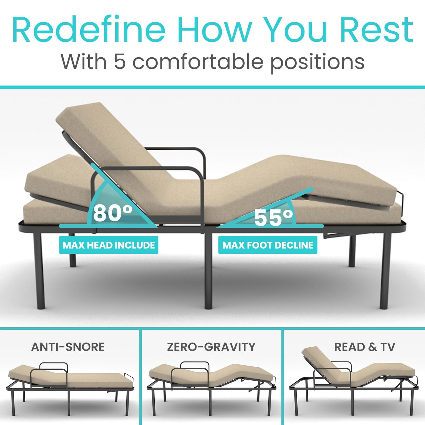 Vive Adjustable Bed Base Frame (Twin) - Electric Heavy Duty Metal Platform Bed Frame with Adjustable Base for Hospital Mattress - Remote for Head, Leg & Foot Incline - Dual USB Ports - Easy Assembly