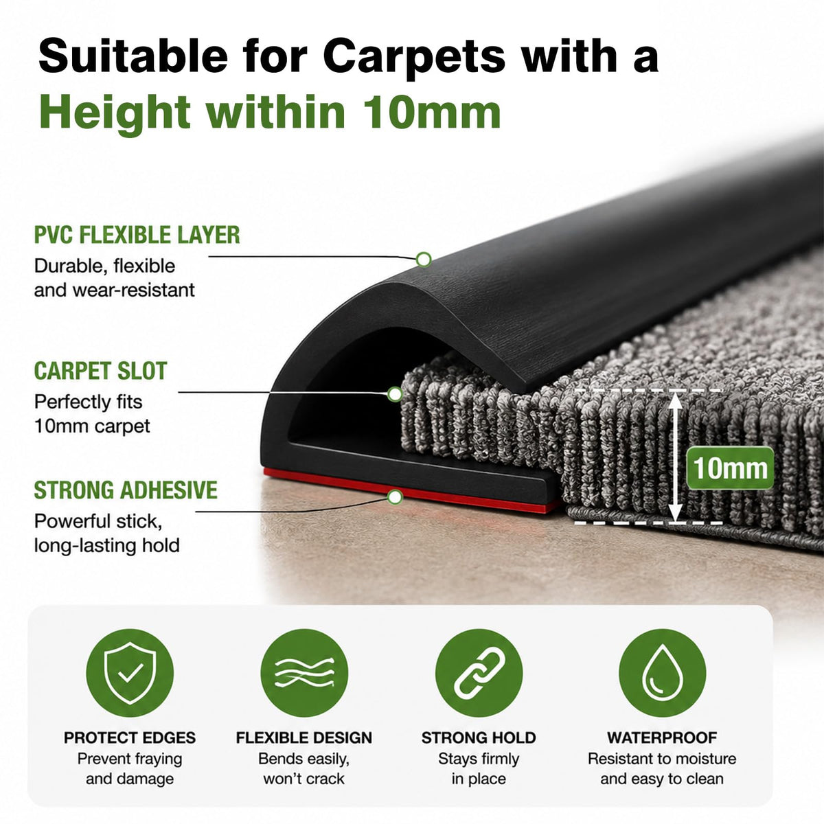 20FT Carpet Edge Binding Trim, Black Self-Adhesive Rug Edge Protector