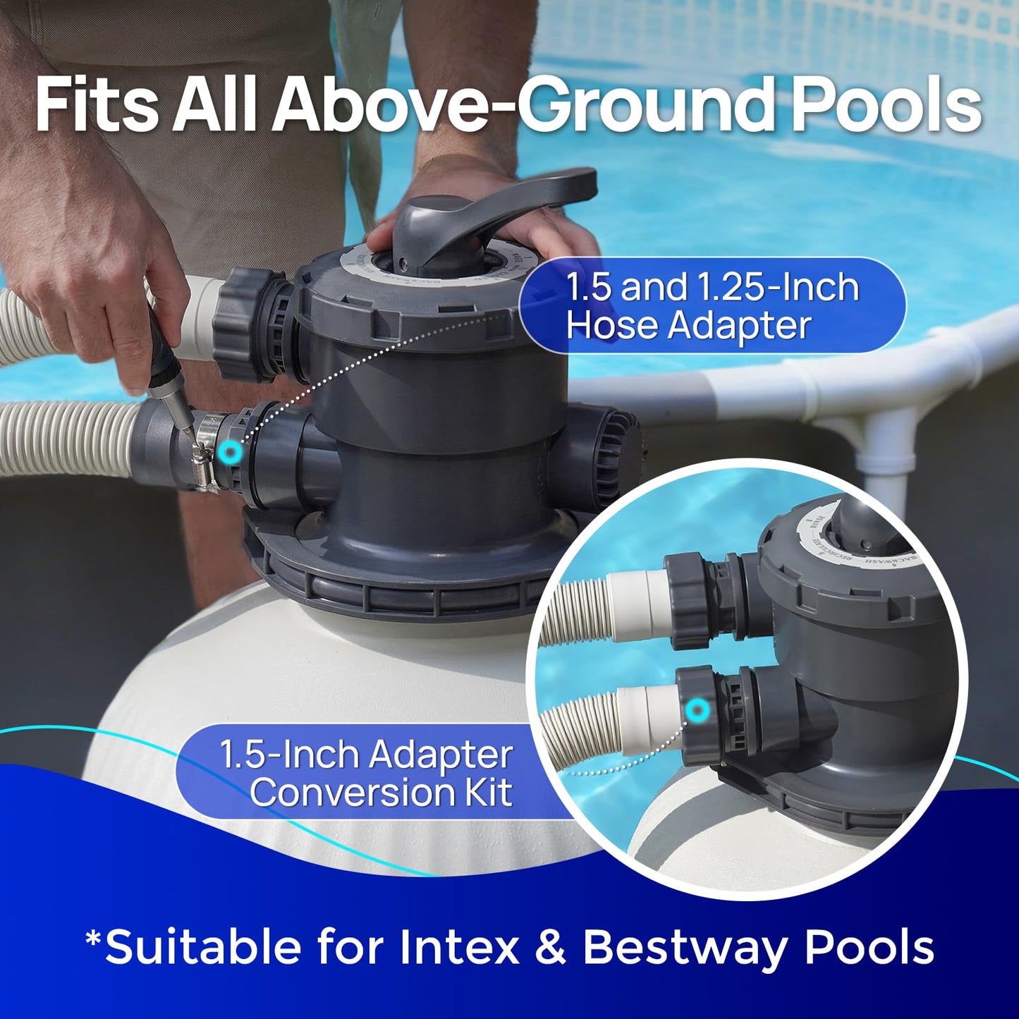 AQUASTRONG 16" Pool Sand Filter Tank with 6-Way Valve, Sand Filter for Above Ground Pools Up to 16,000 Gallons, Replacement for Cartridge Filters