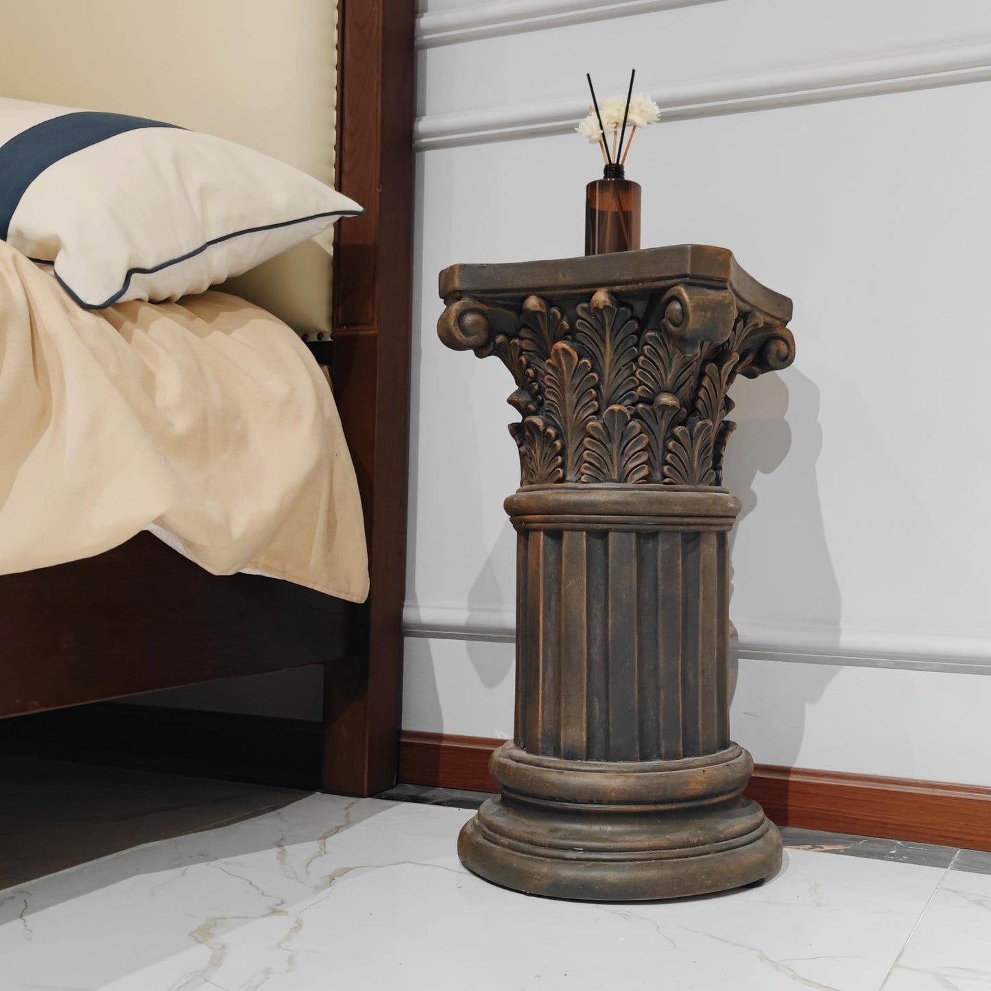 OUTOUR Exquisite Magnesium Oxide Corinthian Greek Column Pillar with Stand Base Pedestal for Indoor Outdoor Garden Pedestals Backyard Courtyard Patio Office Decor23.8’’High,Dark Bronze
