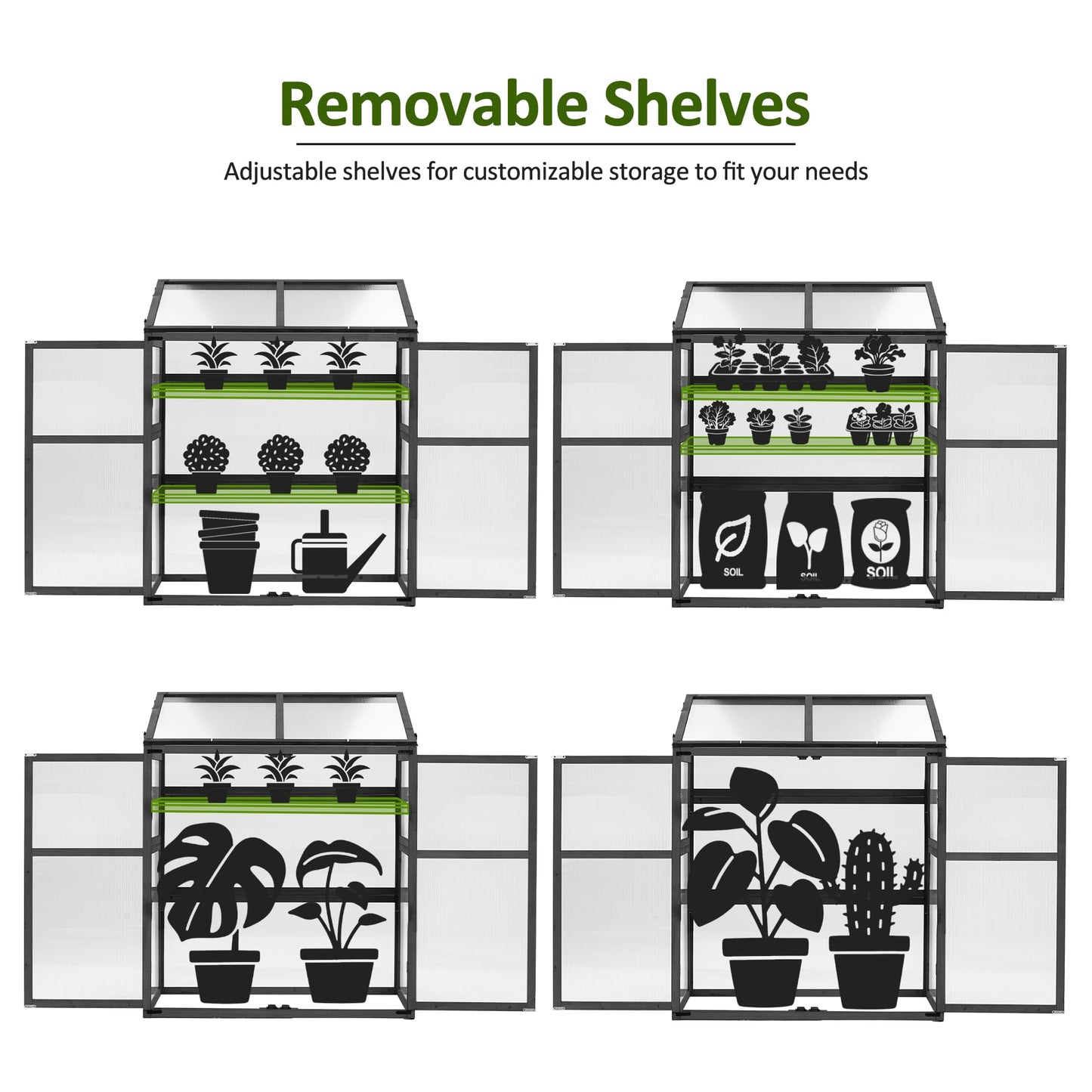 Macrout Cold Frame Greenhouse, Large Wooden Greenhouse Cabinet, Garden Cold Frame with Adjustable Shelves for Outdoor Indoor Use, 1344 (Dark Grey)