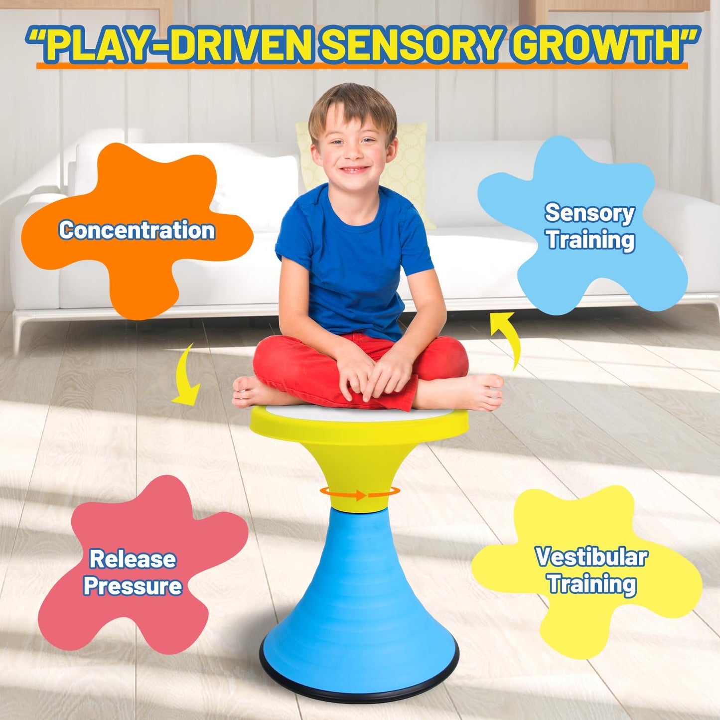 AOBOTE Kids Wobble Swivel Stool, 15.7" Height Wiggle Stool for Ages 6+, 360° Rotatable Active Learning Chair, Flexible Seating for Classroom & Home, Improves Posture & Focus, Blue