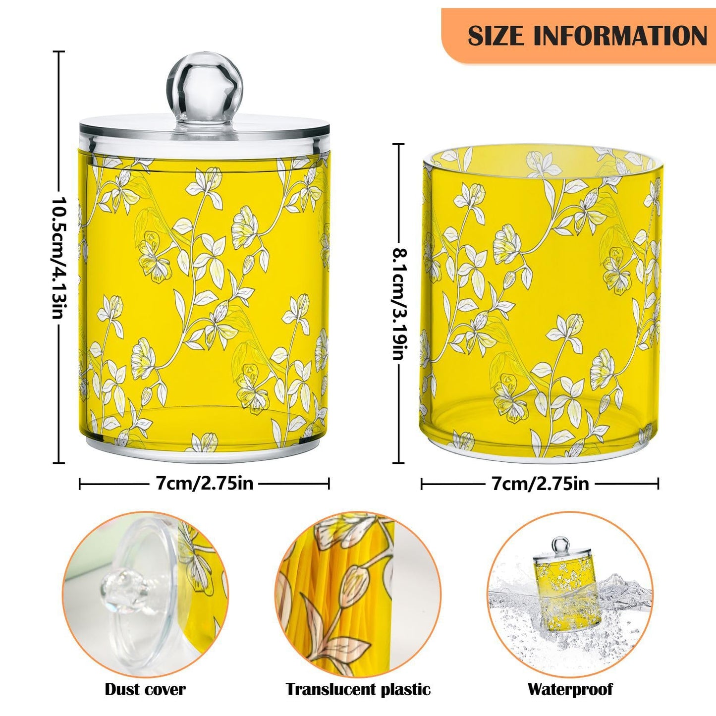 DUOBU Elegant Flowers 4 Pack Plastic Storage Jar, Qtip Holder Storage Canister with Lid, Storage and Organization, Bathroom Canisters for Organizing Cotton Balls, Floss