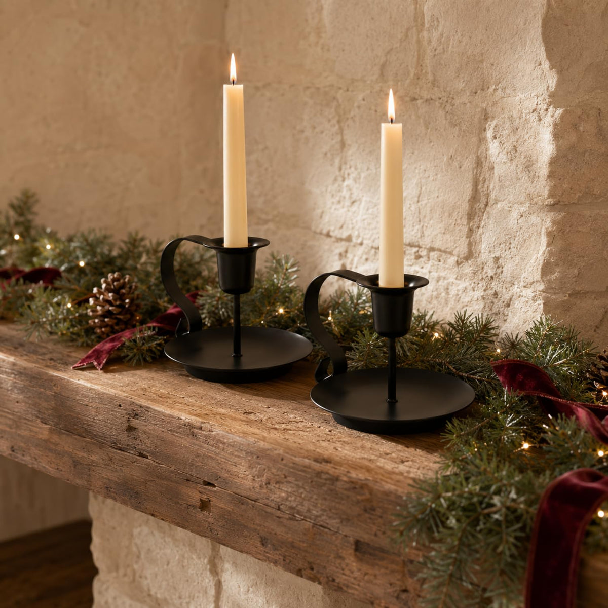Black Taper Candle Holders Set of 2, Iron Candlestick Holders