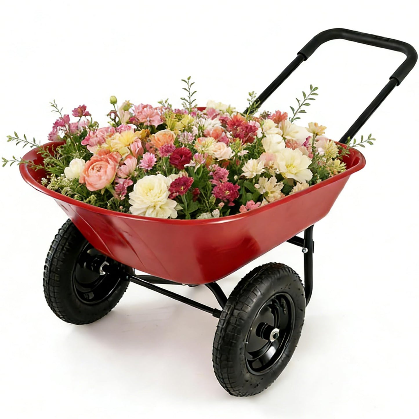 ERGOMASTER Dual-Wheel Wheelbarrow, Home Utility Garden Cart, Large Heavy Duty Yard Cart for Gardening (Red)