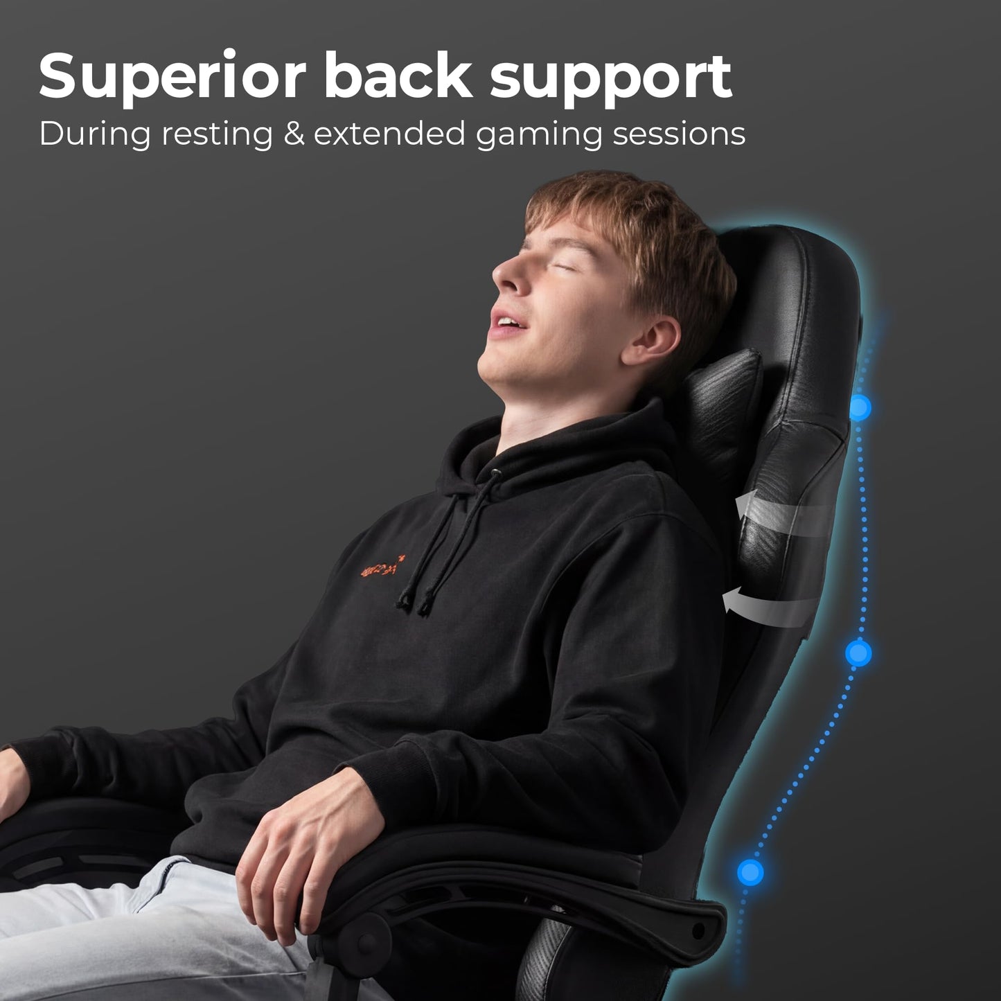 N-GEN GAMING Video Gaming Chair with Footrest Lumbar Support for Home Office High Back Recliner Height Adjustable Ergonomic Comfy Leather Computer Desk Chair (Deep Black)
