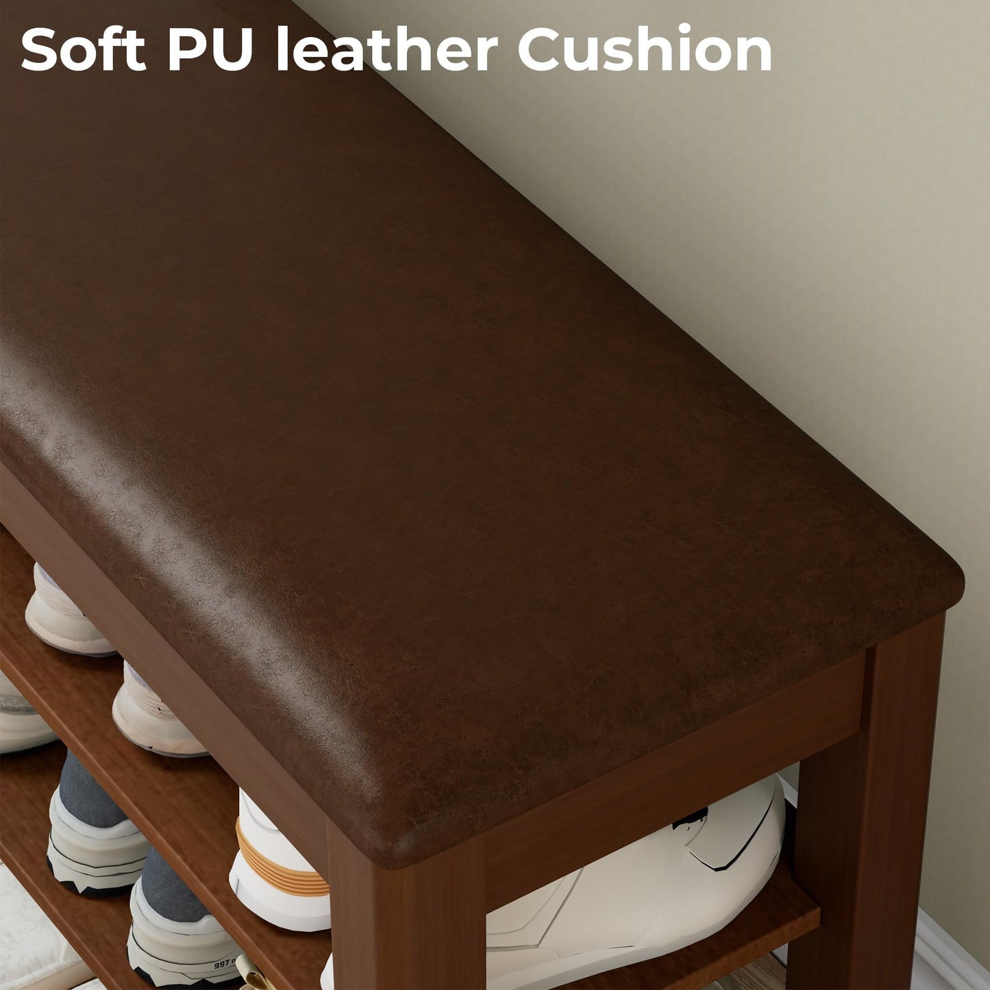 Homleke 39.4" Wide Solid Wood Shoe Rack Bench with Flip-Top Storage