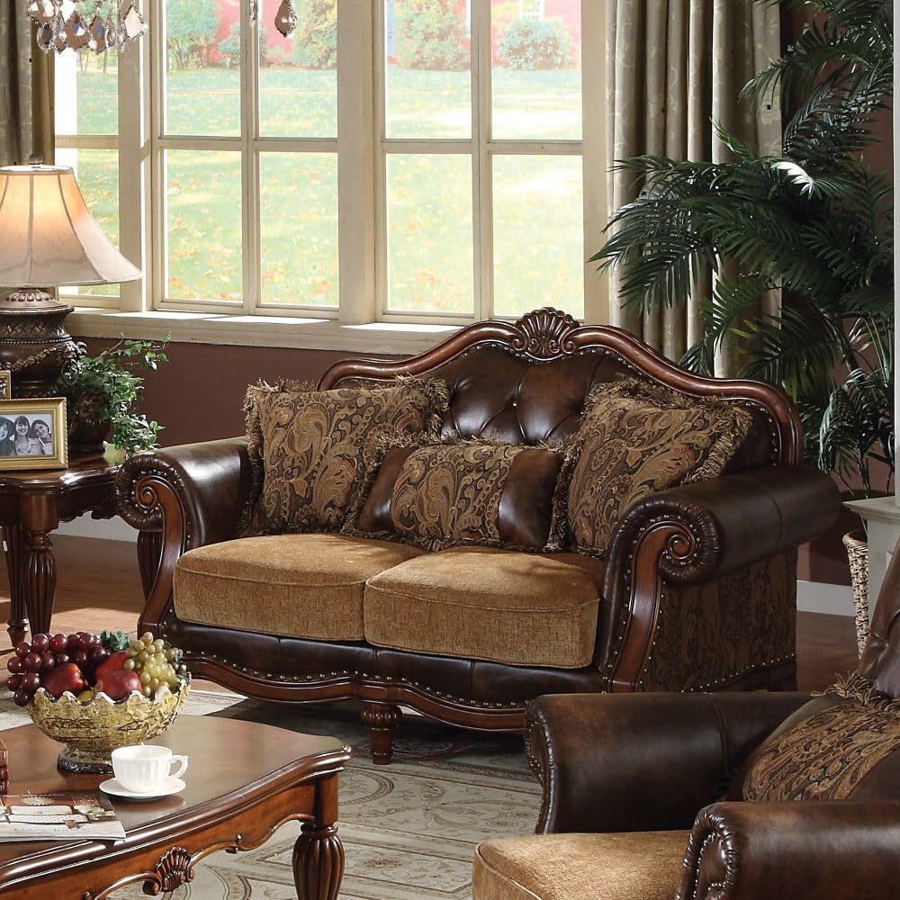 Brand 4-Piece Formal Living Room Set: Luxury Sofa, Loveseat, Single Chair and Coffee Table - Brown and Chenille