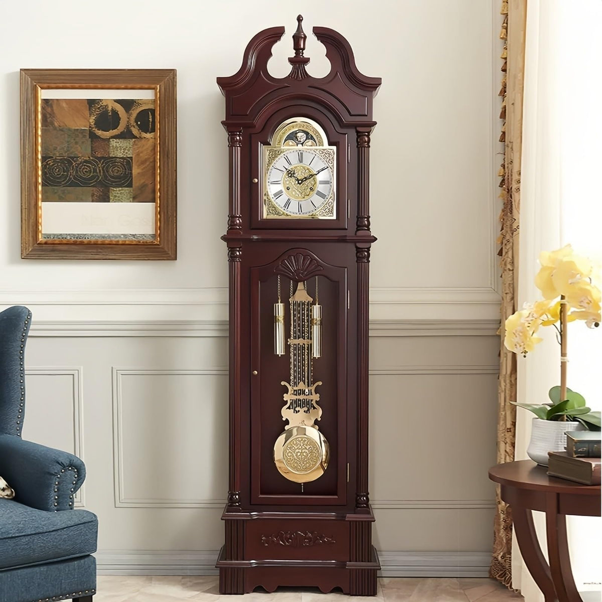 CFGH6FDF Wood Grandfather Clock Floor Mechanical Pendulum Decor