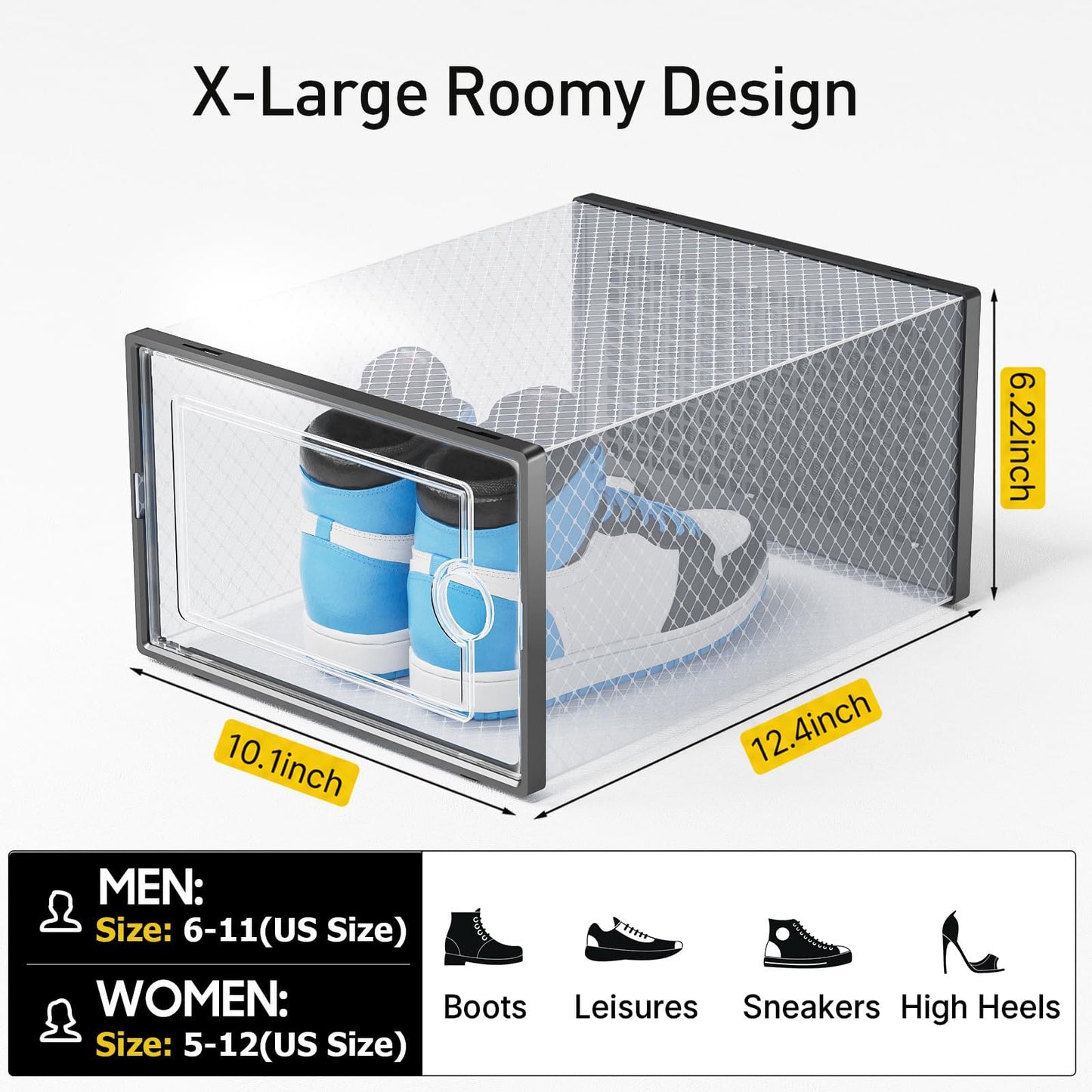 Kuject X-Large Shoe Storage Boxes with Activated Charcoal Packs for Closet