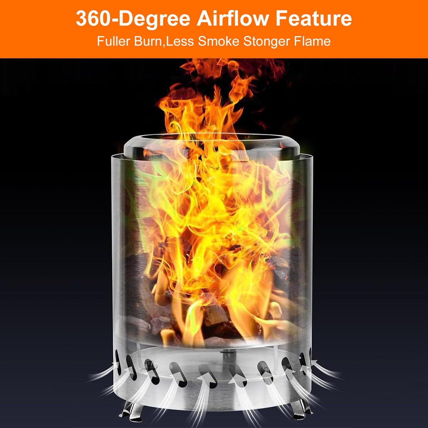 FAHKNS Smokeless Tabletop Fire Pit, 304 Stainless Steel Mini Tabletop Fire Pit for Deck and Outdoor Camping, Removable Ashtray, Dual Fuel Stove, Silicone Mat and Travel Bag, 5.5 * 8IN