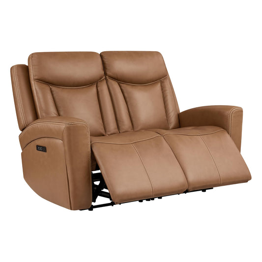 CHITA Genuine Leather Power Reclining Sofa, Super Zero Gravity Recliner Loveseat with Power Headrest, USB & Type-C Charging Ports, Dual Motor, Reclining Sectional Couch for Living Room, Saddle
