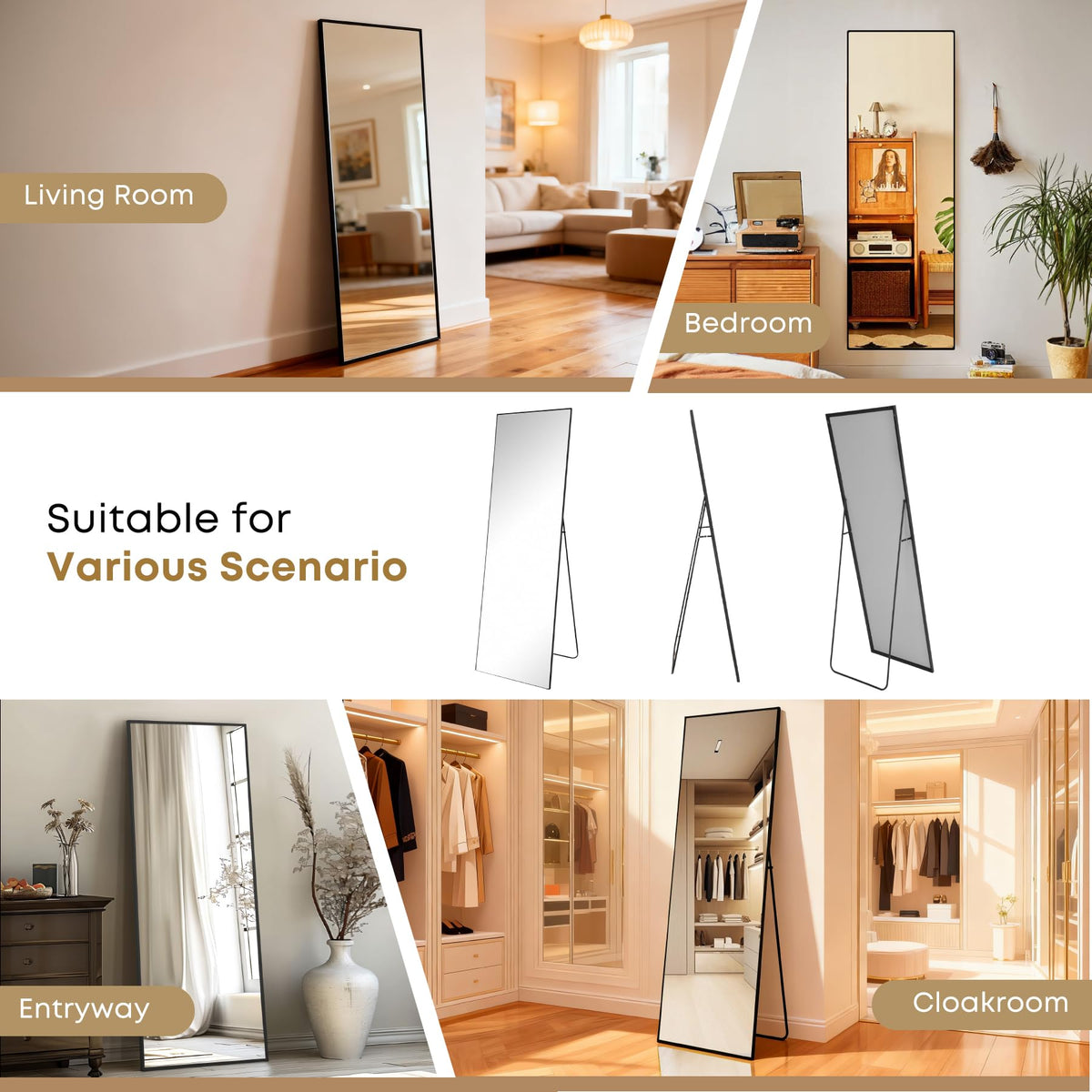 Full Length Mirror with Stand, Full Body Standing Mirror-71"x28", Black