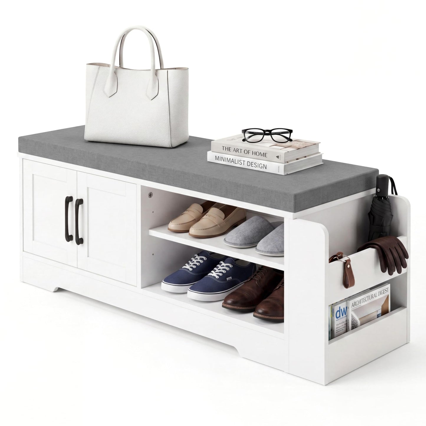 Farmhouse Shoe Storage Bench with 3-in-1 Entryway Storage & Padded Seat