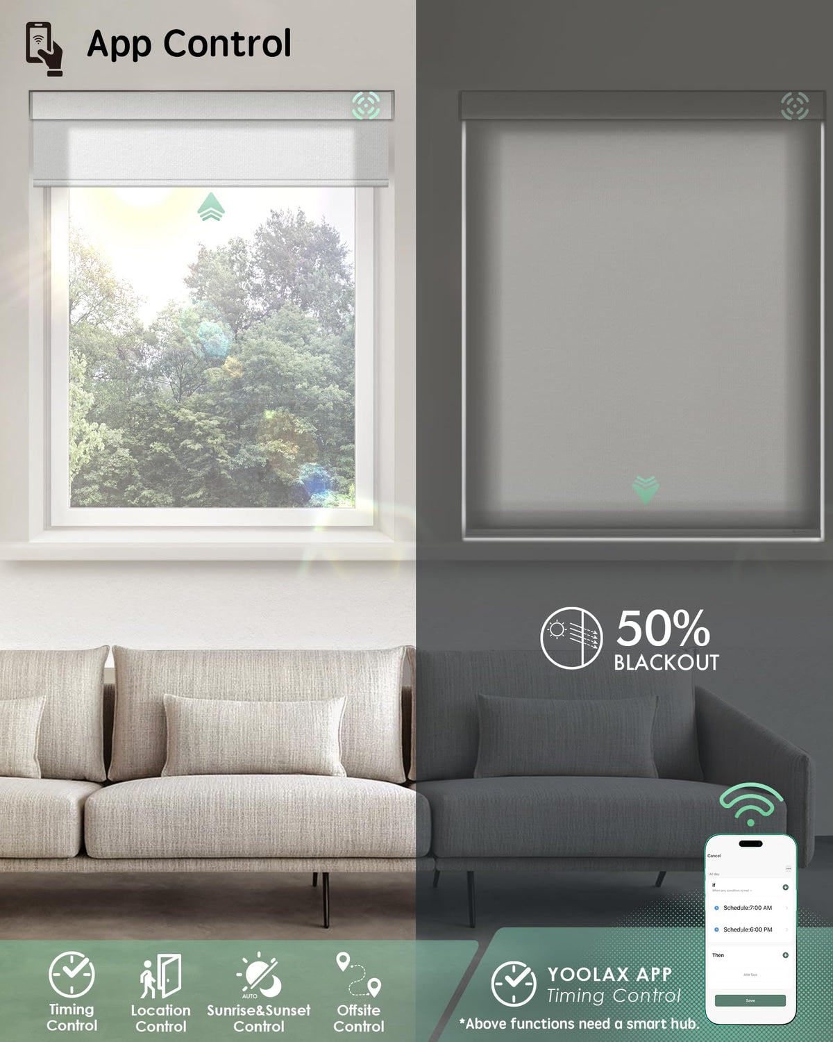 Yoolax Motorized Blinds with Remote, Light Filtering Smart Window Blinds