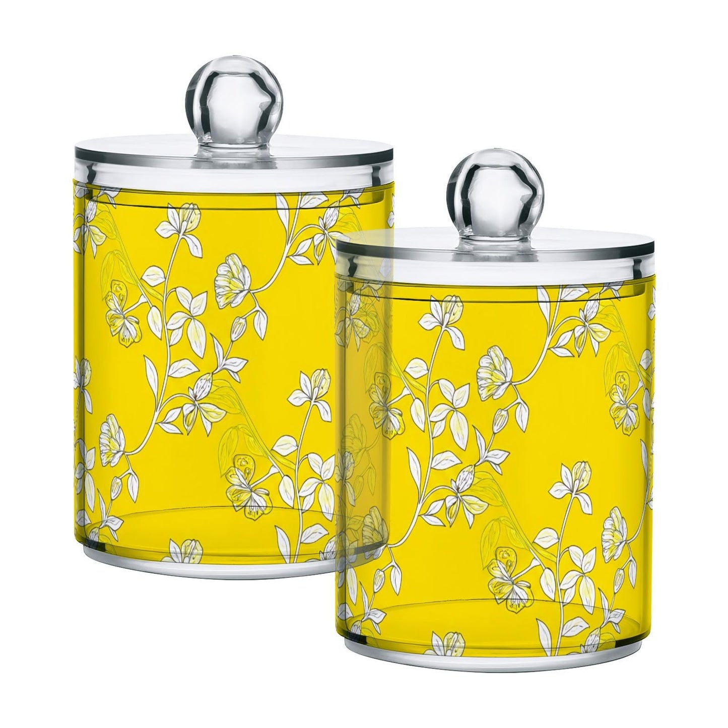 DUOBU Elegant Flowers 4 Pack Plastic Storage Jar, Qtip Holder Storage Canister with Lid, Storage and Organization, Bathroom Canisters for Organizing Cotton Balls, Floss