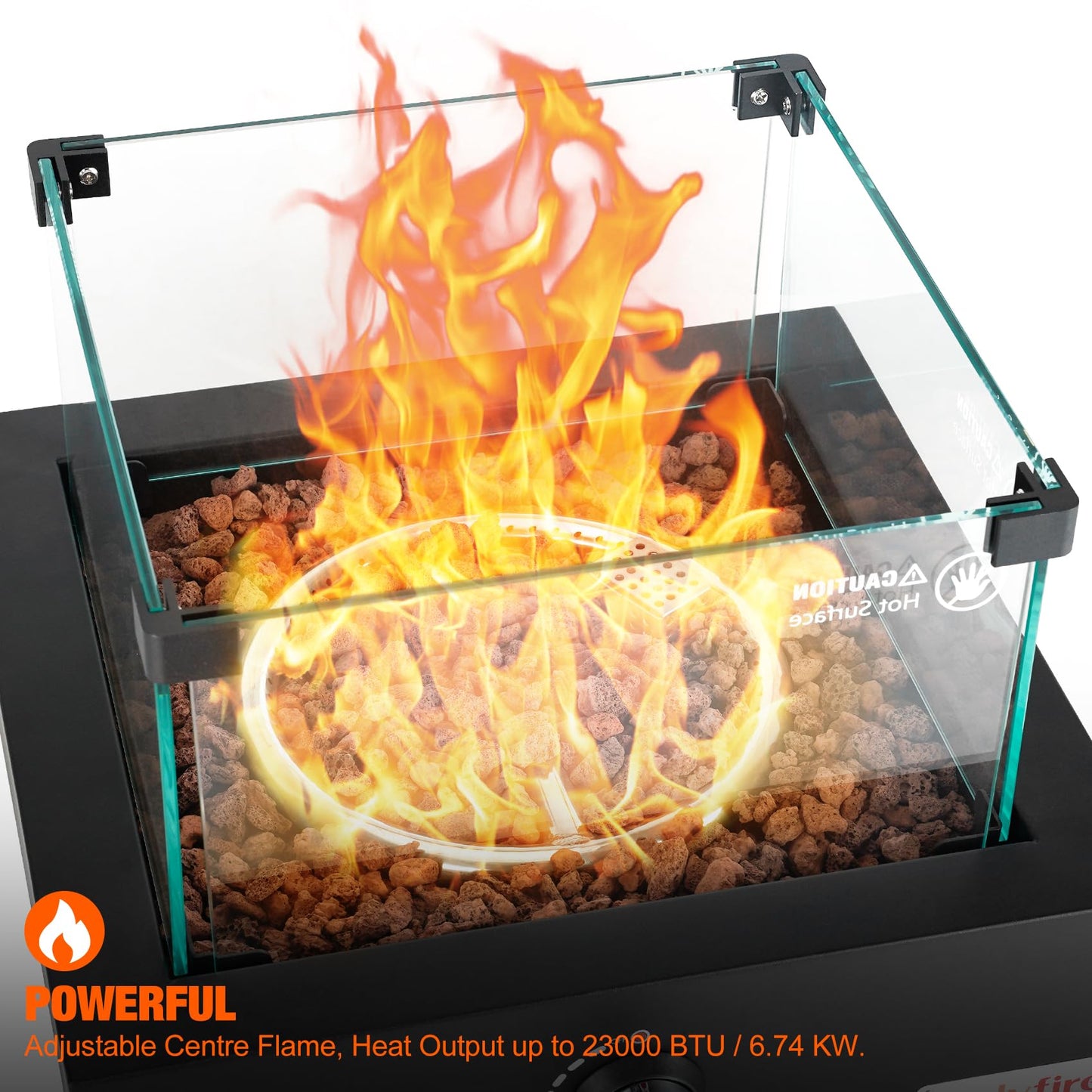 ONLYFIRE OUTDOOR LIVING 15.7" Portable Propane Gas Fire Pit Side-Mounted, Modern Tabletop Fireplace Smokeless Firepit with Glass Wind Guard for Patio Camping RV Tailgating, 23000BTU, Squre FP040