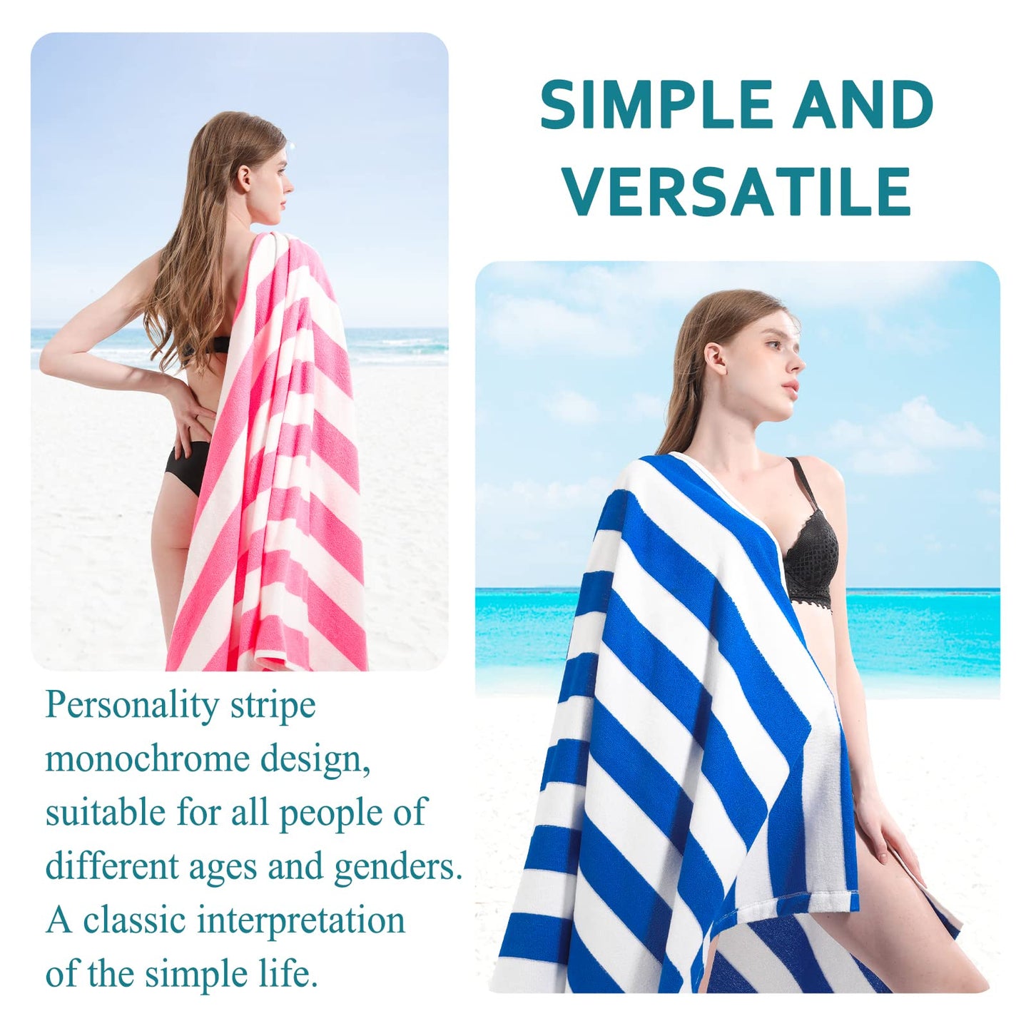 Genovega 6 Packs Oversized 72x40 Inch Stripe Beach Towel Thin Terry Set XL Big Extra Large Accessories Essentials Soft Clearance Super Pool Travel Bath Swim Camping Towels Bulk Men Women Adults Gift