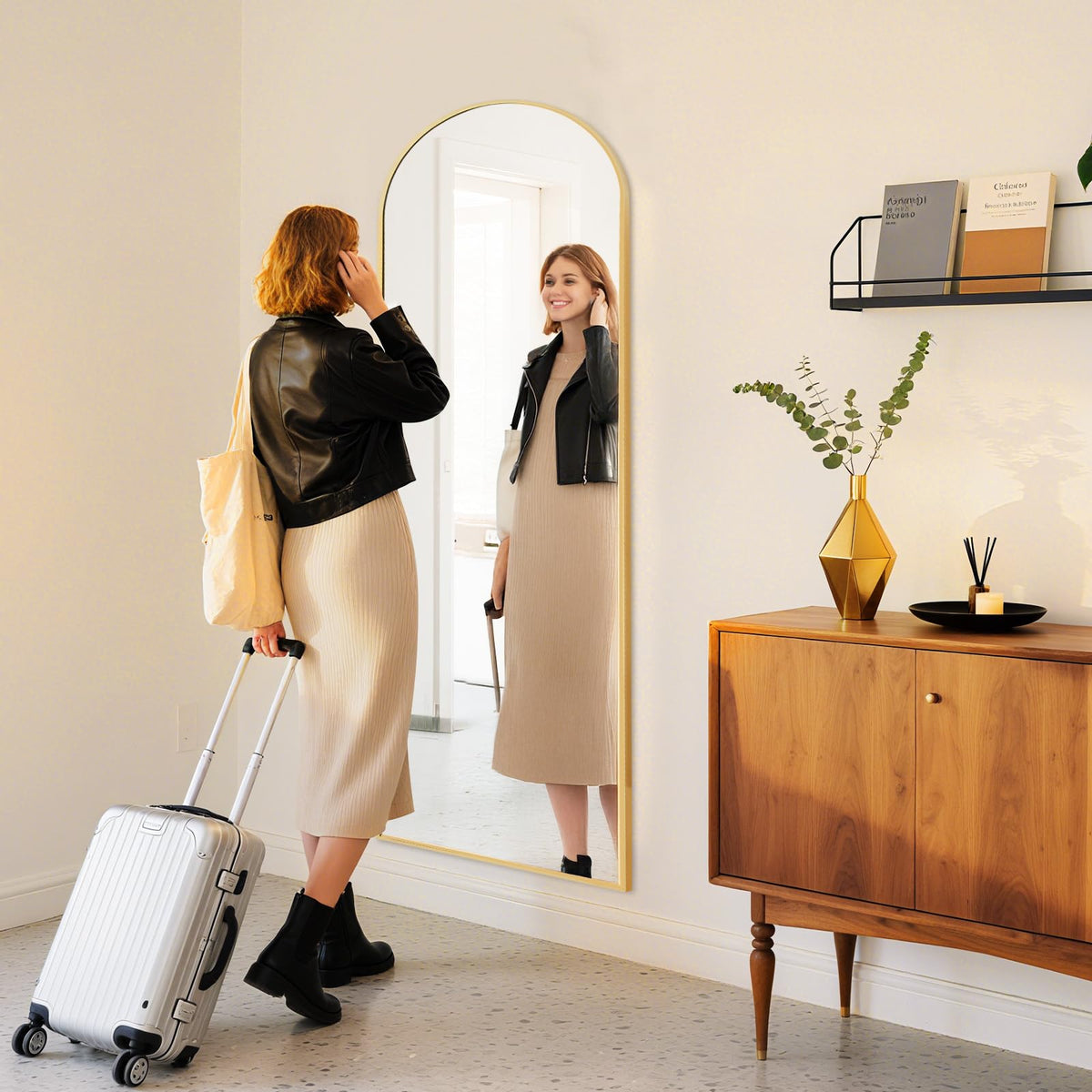 DUMOS Arched Mirror Full Length Floor, 59x16 Inch Full Body Standing Mirror