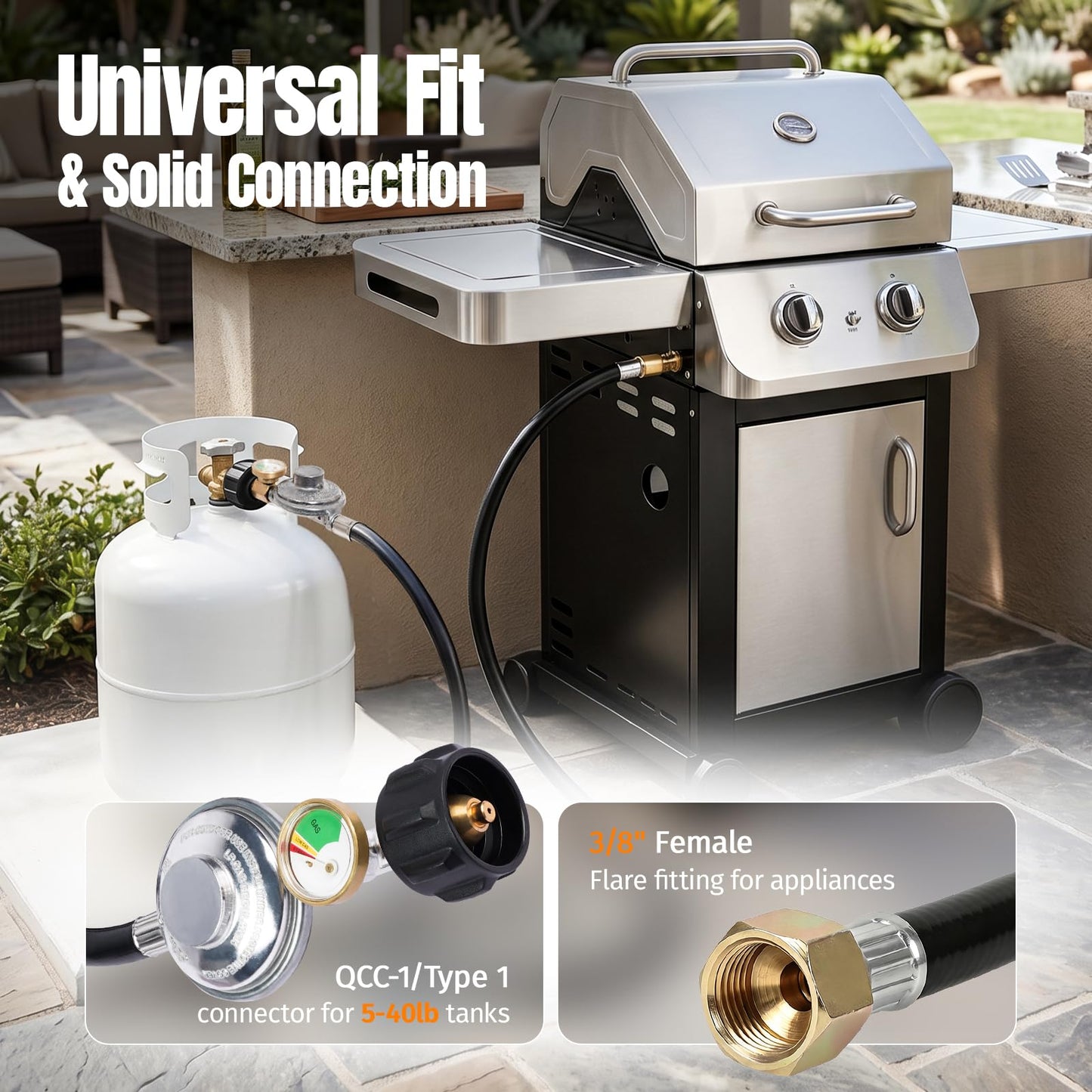 SHINESTAR 3.5FT Propane Regulator with Hose and Gauge, Universal Gas Grill Regulator and Hose Replacement Part for Blackstone 28"/36" Griddle, Weber/Charbroil/Nexgrill Grill, Patio Heater and Fire Pit