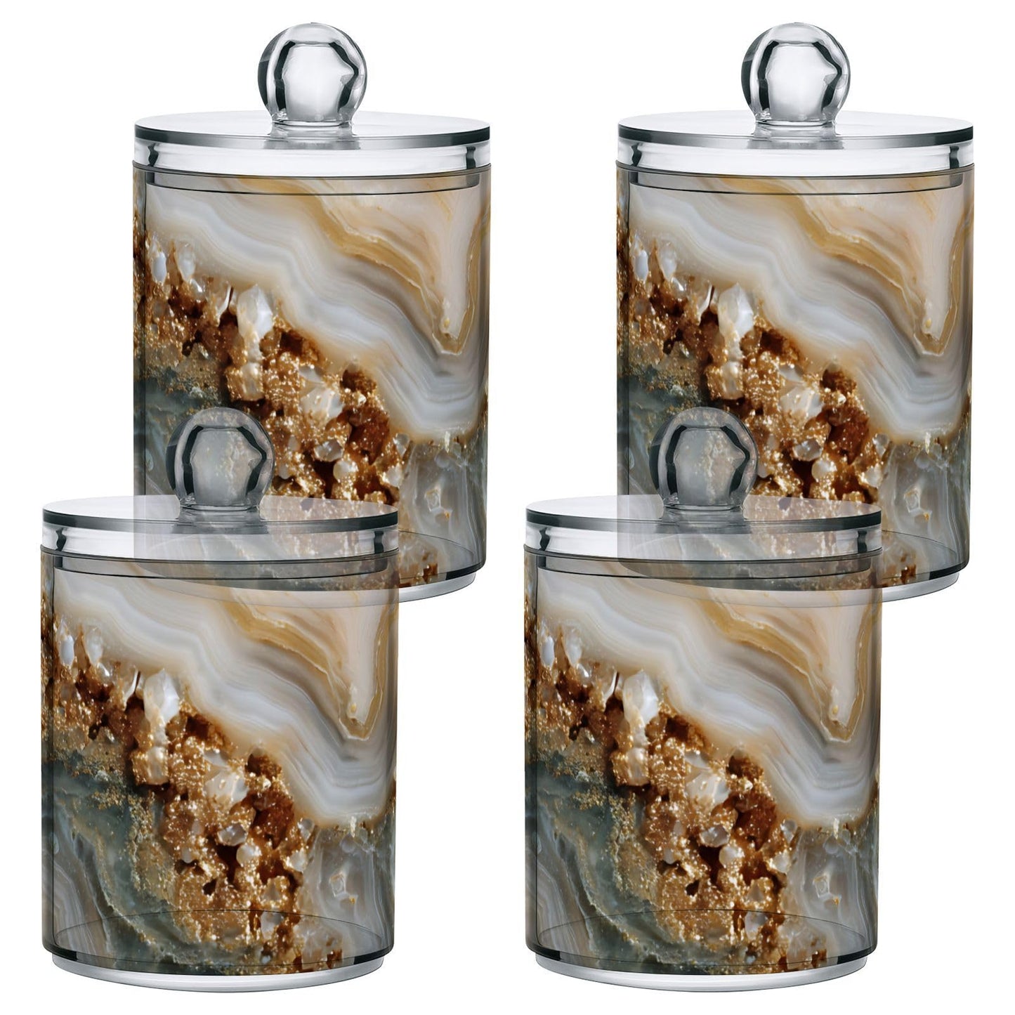 Xmycdz 2 Pack Agate Marble Apothecary Jars with Lid, 10 Oz Clear Plastic Apothecary Jar Set Qtip Holder Storage Containers for Cotton Ball Swabs Bathroom Vanity