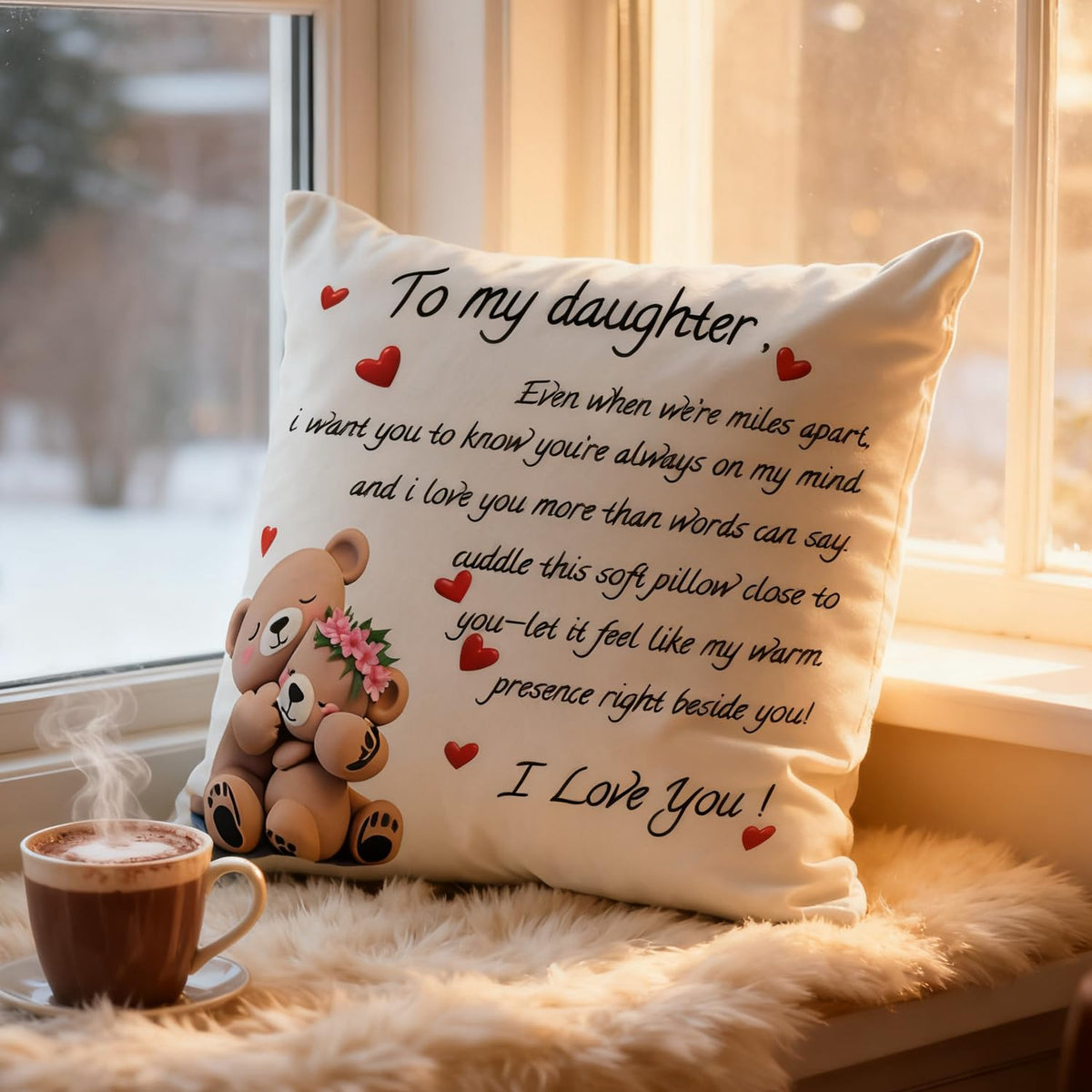 ZJRUIXI to My Daughter Throw Pillow Cover, 18 x 18 Inches - Girl's Birthday Gift, Parent-Child Interaction Gift, Decorative Cushion Case for Bedroom & Sofa, A Gift from Mom and Dad (Daughter)