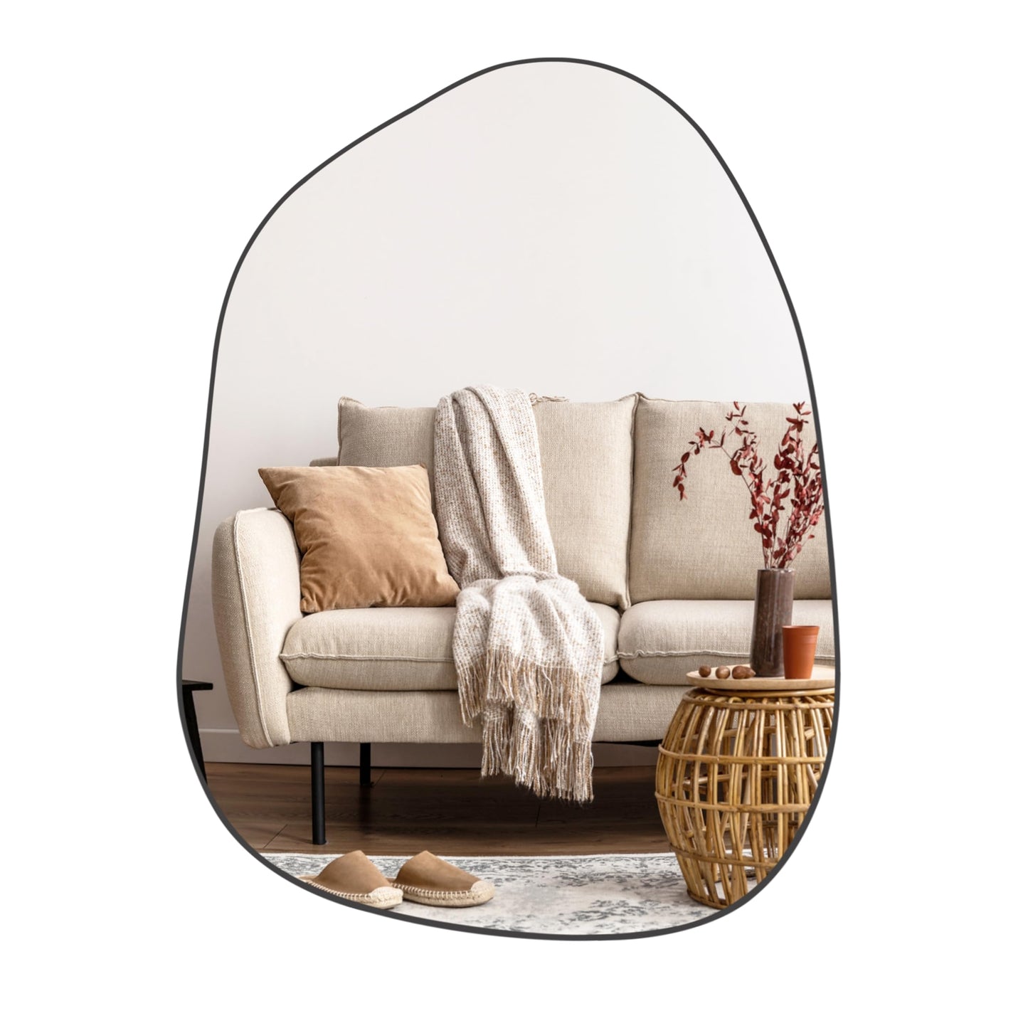 PERFNIQUE Irregular Wall Mirror Asymmetrical Mirror, 32''x24'' Black Mirror for Bathroom Bedroom Living Room Entryway, Decorative Modern Wall Decor, Wall Mounted (Black, 32''x24'')