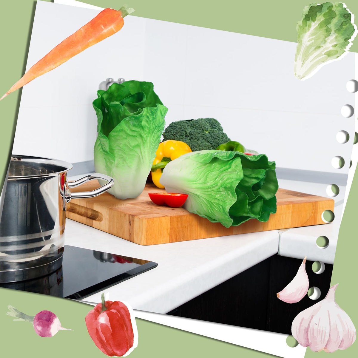 Zeyune 4 Pcs Artificial Vegetables Realistic Pu, Lettuce