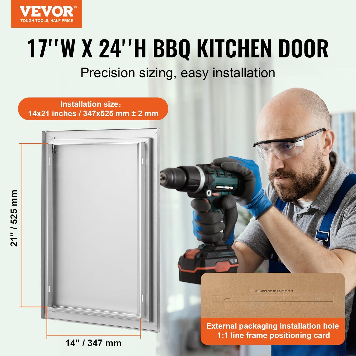 VEVOR BBQ Access Door, 17W x 24H Inch Single Outdoor Kitchen, Stainless Steel Flush Mount, Wall Vertical with Recessed Handle, for BBQ Island, Grilling Station, Outside Cabinet