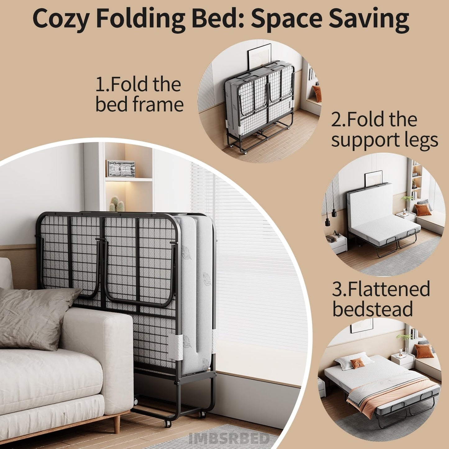 IMBSRBED 75"×54" Folding Bed with Adult Mattress, Full Size, Portable Folding Bed with Deluxe Memory Foam Mattress and Extra Strong Frame, Folds, Rolls and Conceals (75"×54")