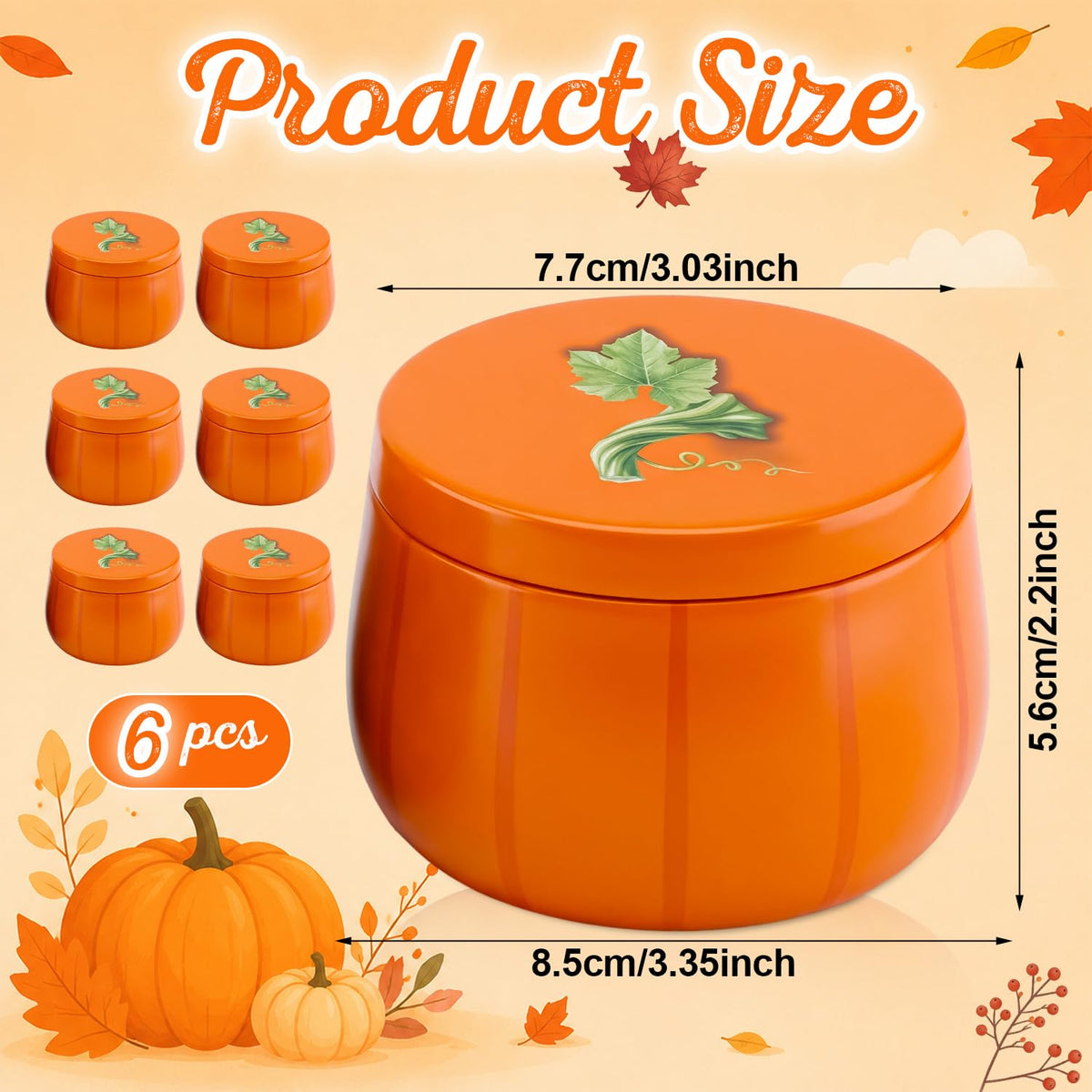 Yungyan 6 Pcs Pumpkin Metal Cookie Candle Tins with Lids 8 oz